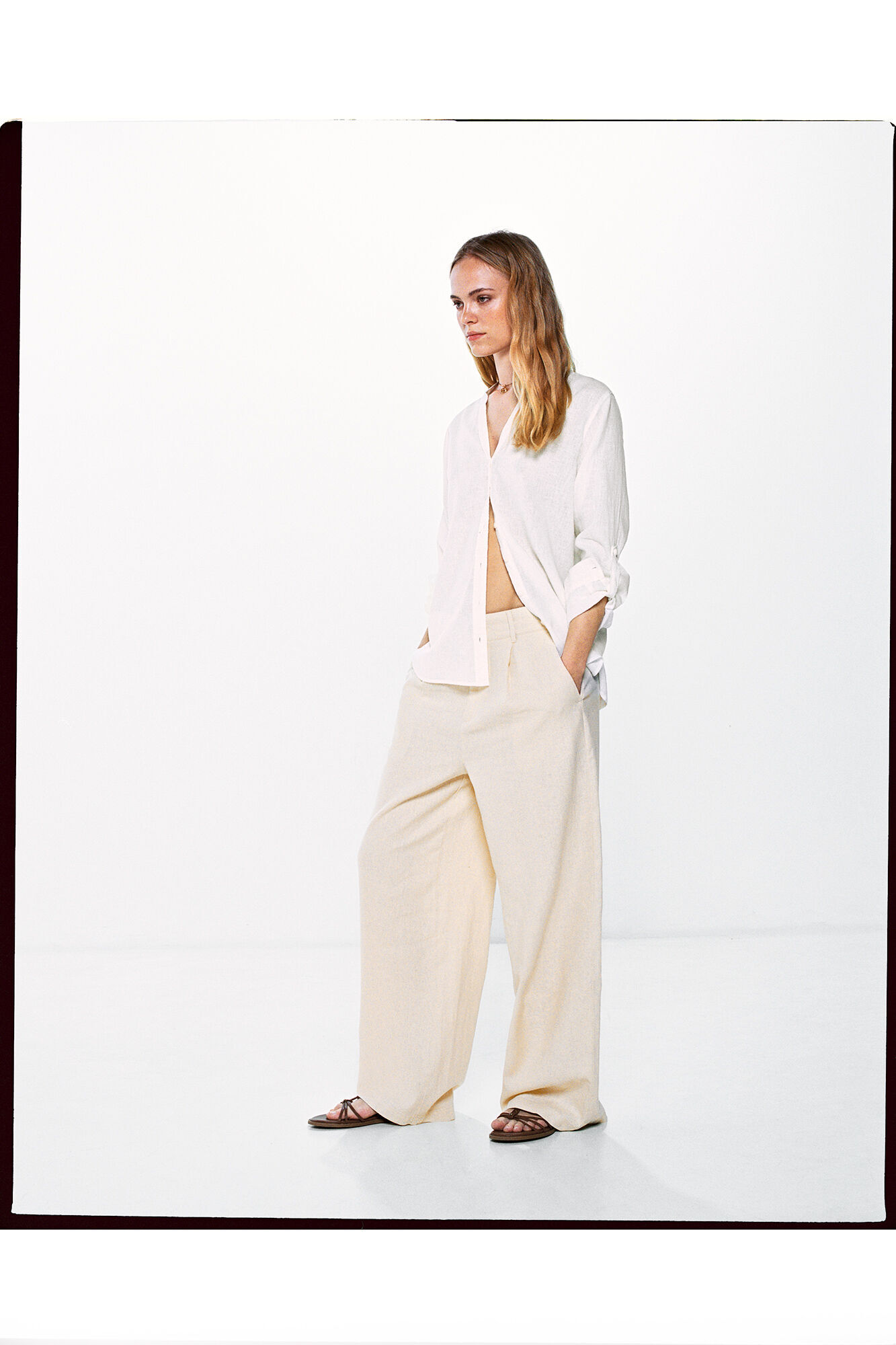 Springfield Blusa cuello mao algod&oacute;n lino natural