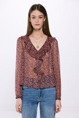 Springfield Blusa estampada volante delantero rosa