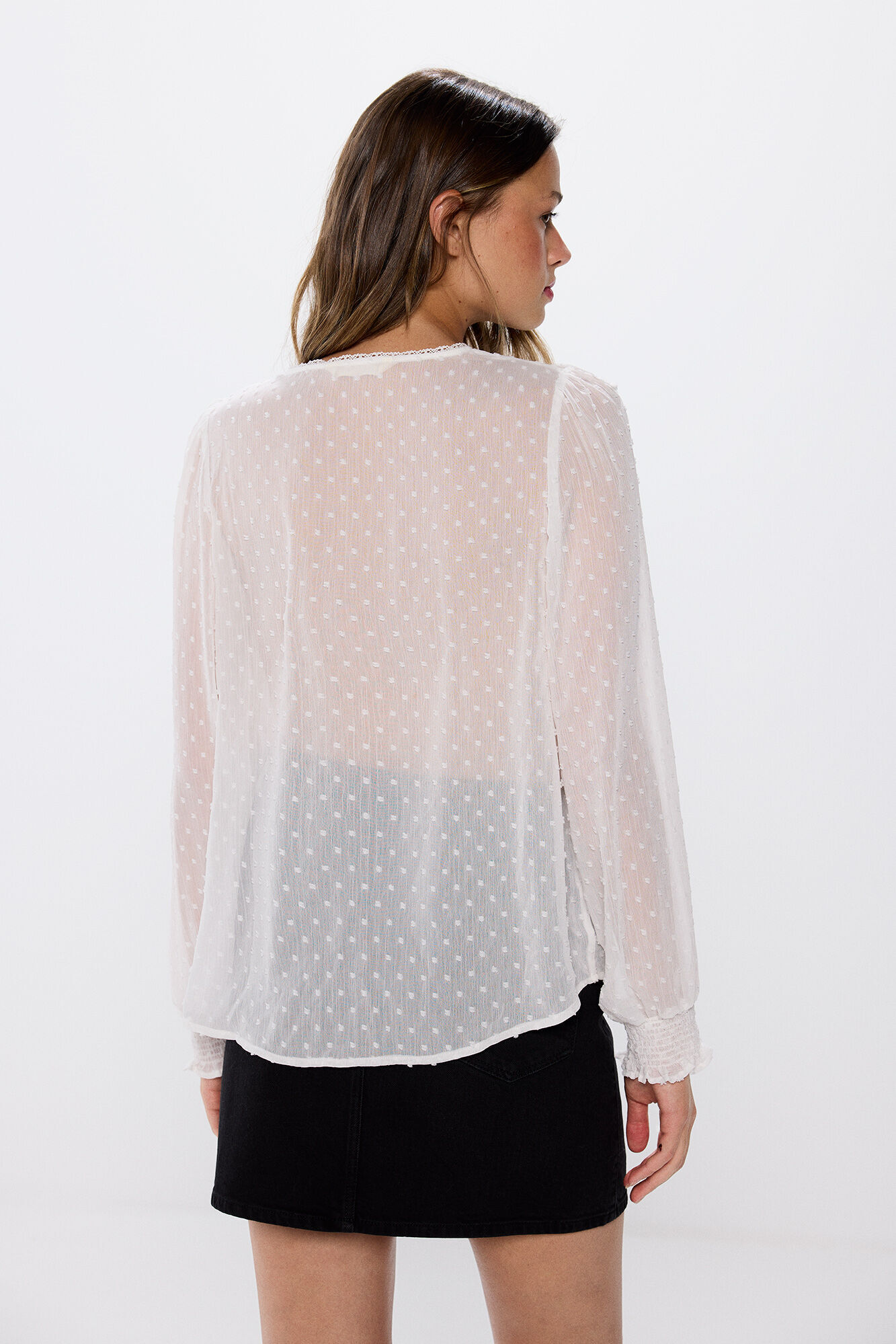 Springfield Blusa escote volante plumet&iacute; natural
