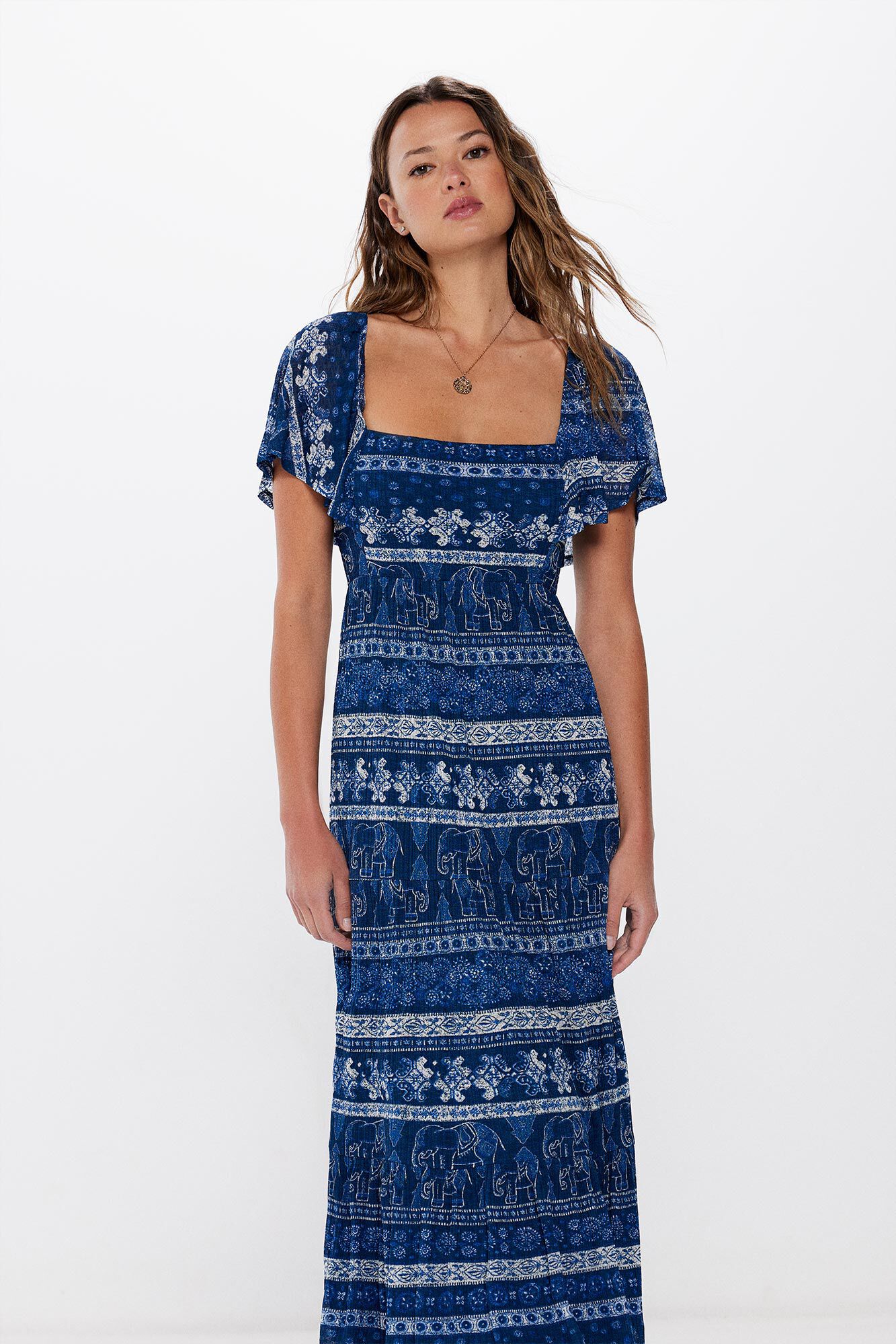 Springfield Vestido midi cenefas espalda cruzada marino