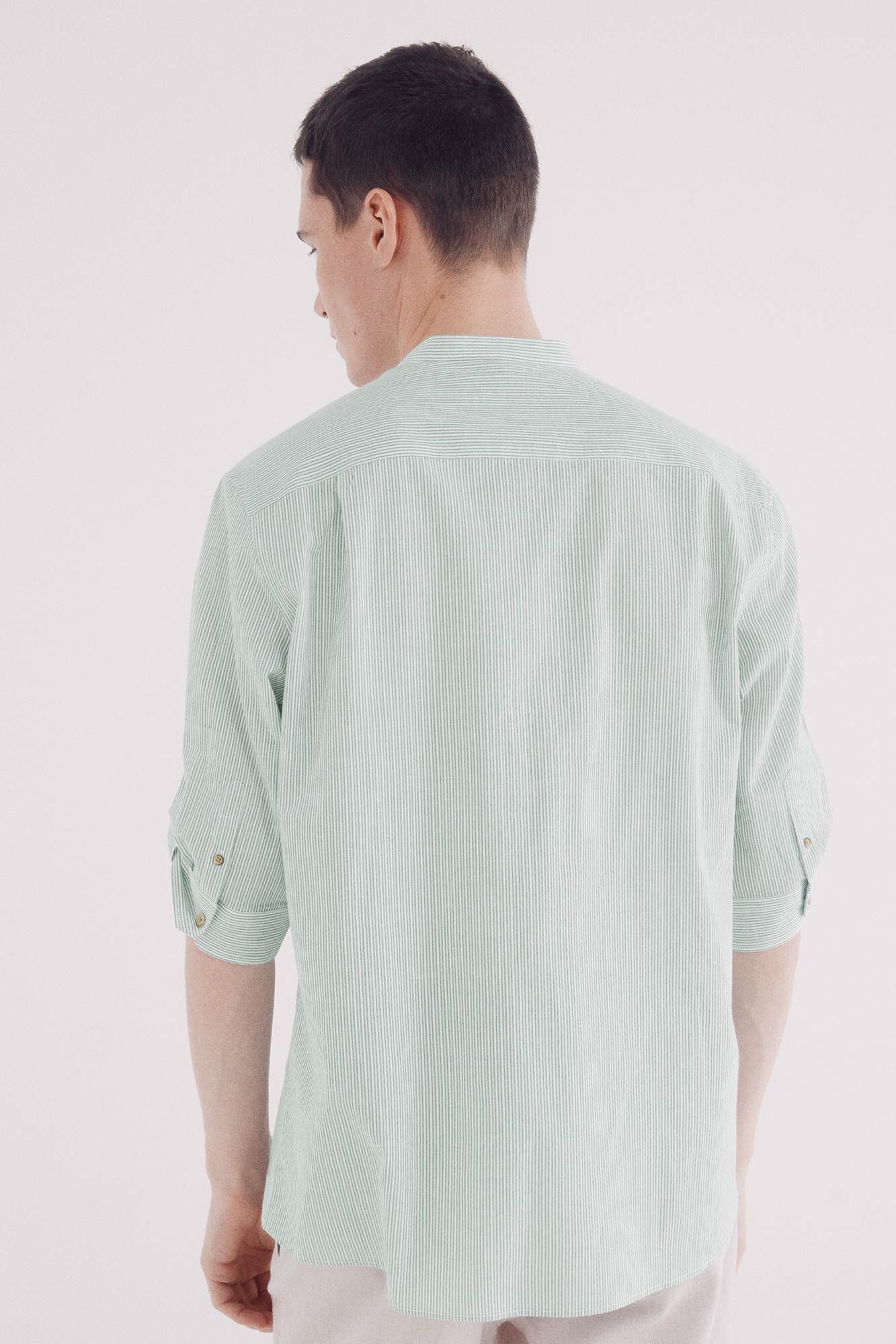 Springfield Camisa mao 3/4 seersucker rayas verde