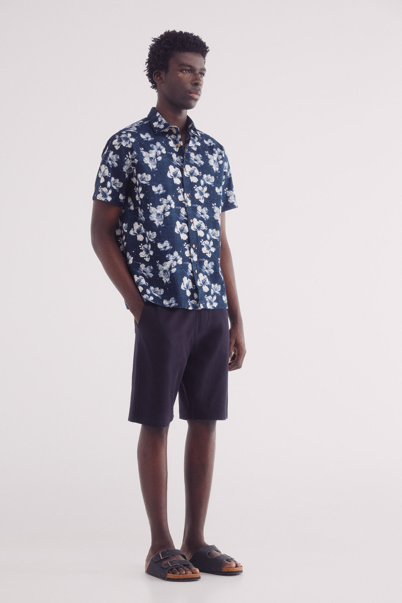Springfield Camisa manga corta lino estampada azul