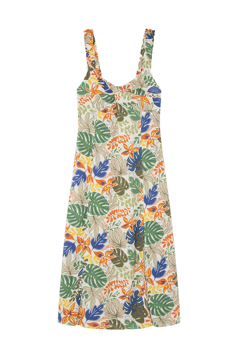 Springfield Vestido Midi Estampado Tropical azul