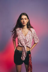 Springfield Blusa estampada nudo fucsia