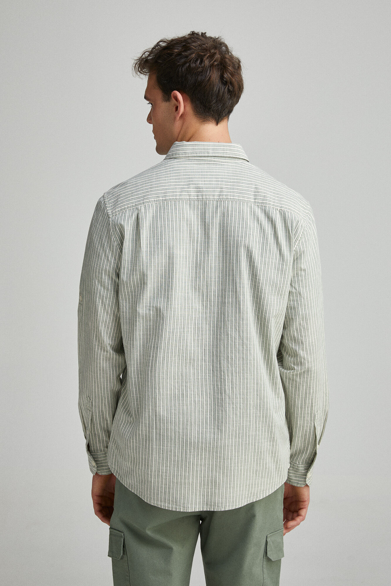 Springfield Camisa rayas algod&oacute;n slub caza oscuro