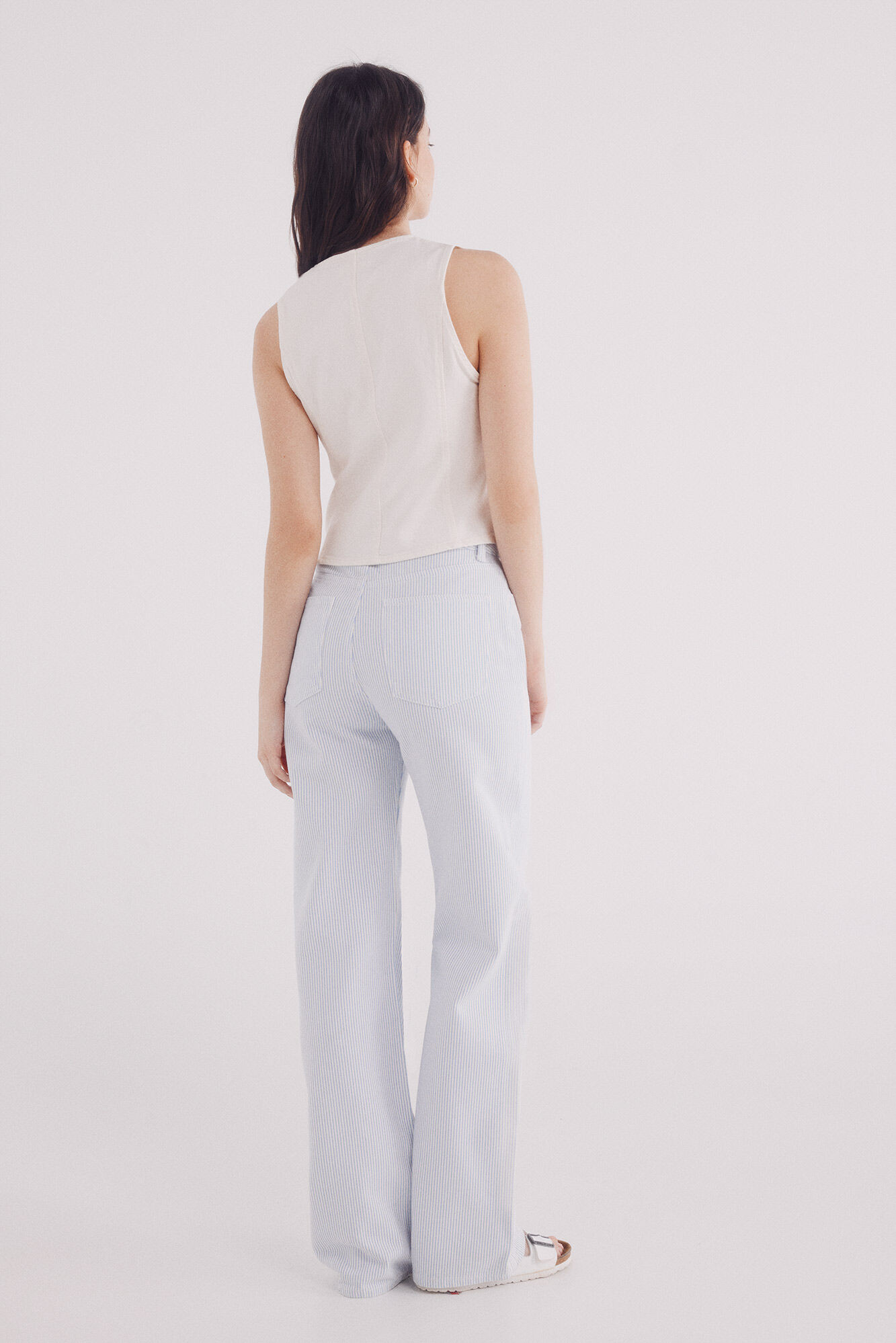 Springfield Jeans wide leg rayas algod&oacute;n caf&eacute;