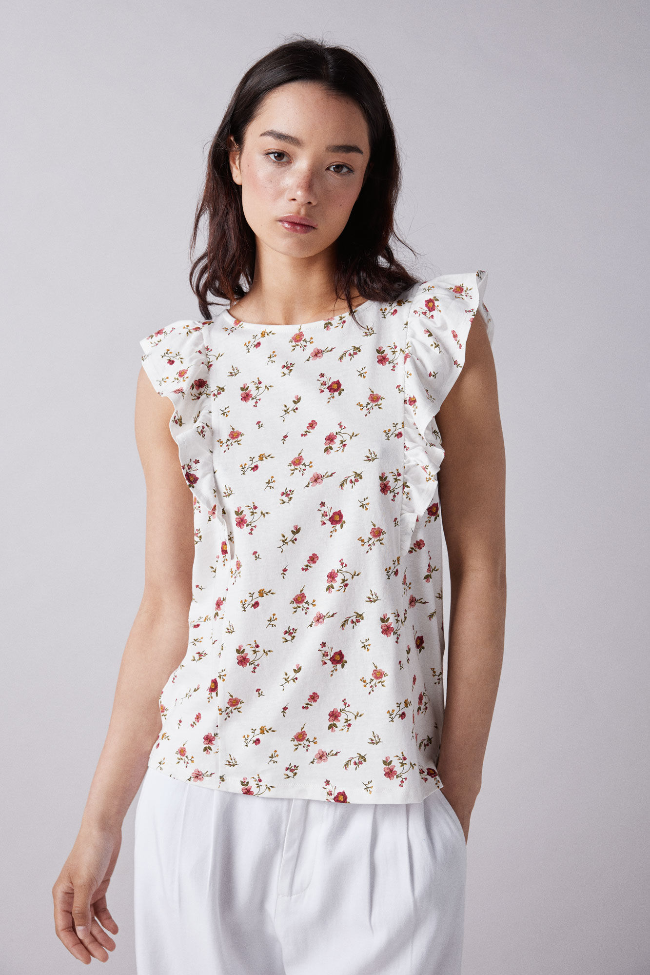 Springfield Playera estampada volantes laterales blanco