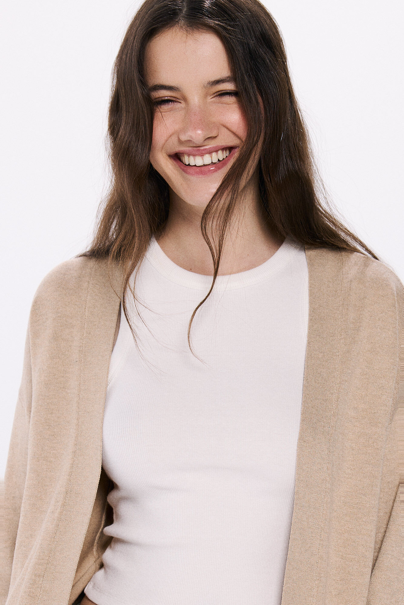 Springfield Cardigan liso abierto caf&eacute;