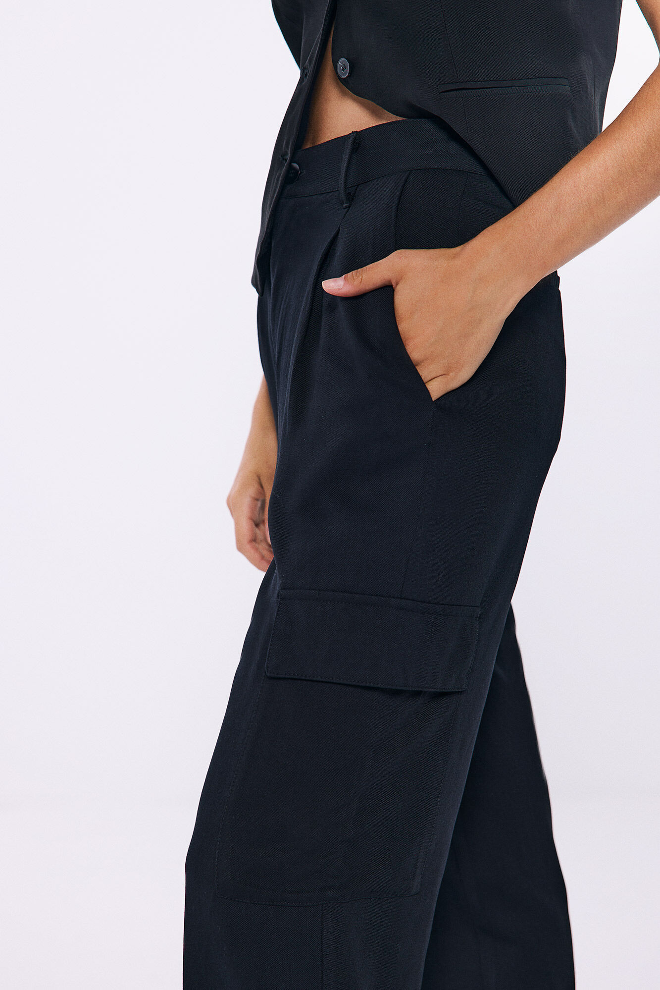 Springfield Pantal&oacute;n cargo fluido negro