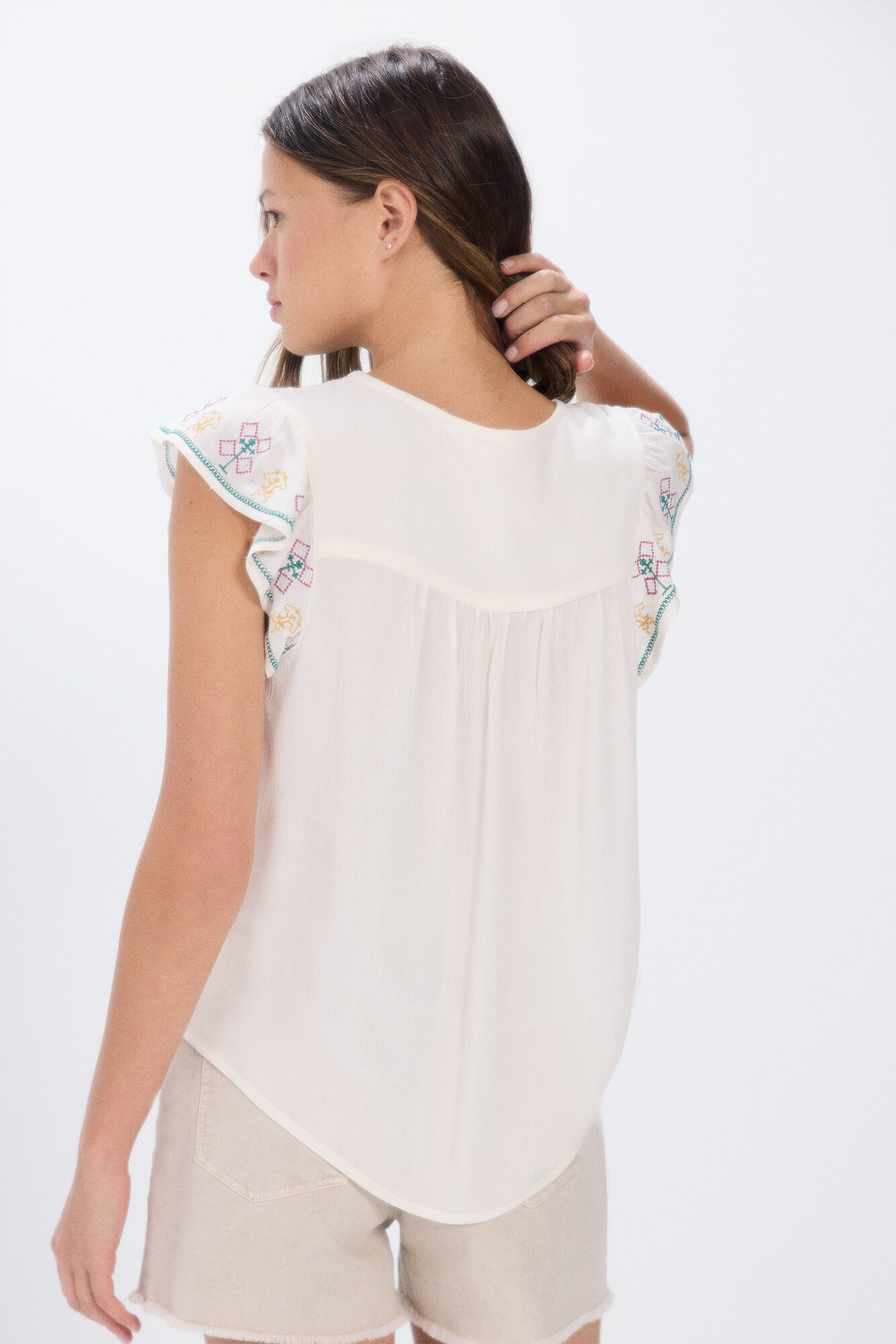 Springfield Blusa fluida bordados beige