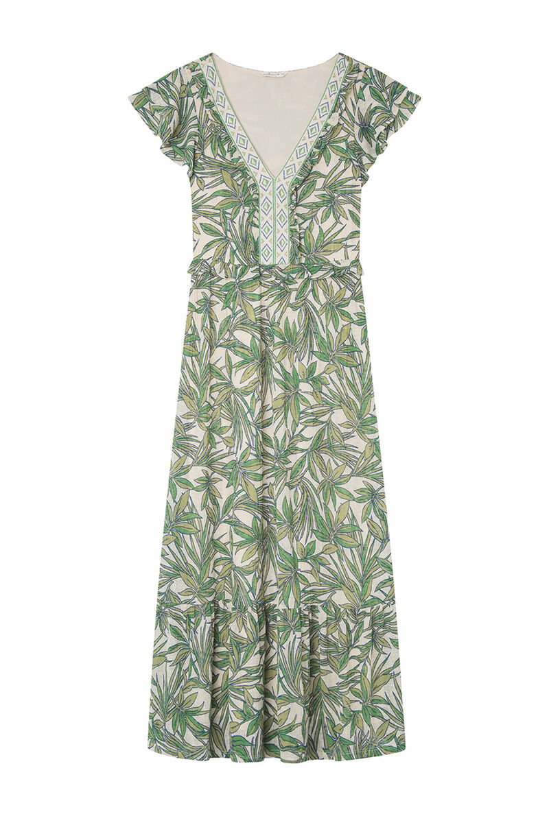 Springfield Vestido Midi Estampado Escote Cenefa beige