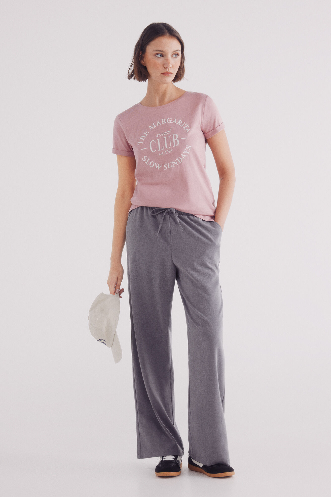 Springfield Playera rayas texto rosa
