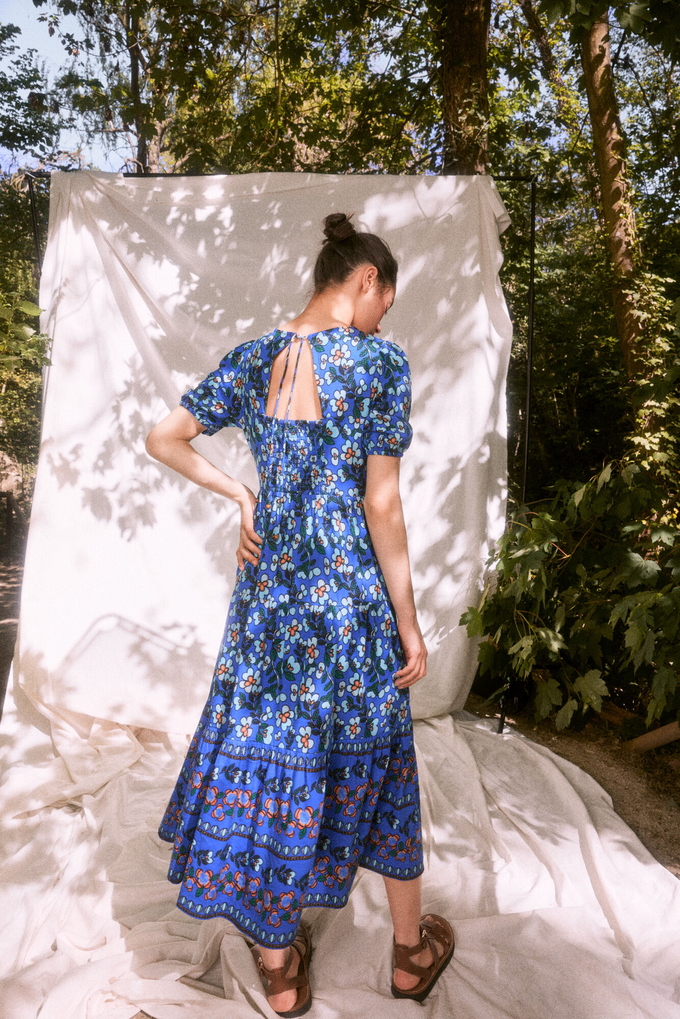 Springfield Vestido Midi Abertura Espalda Lino "Roots Studio" azul mezcla