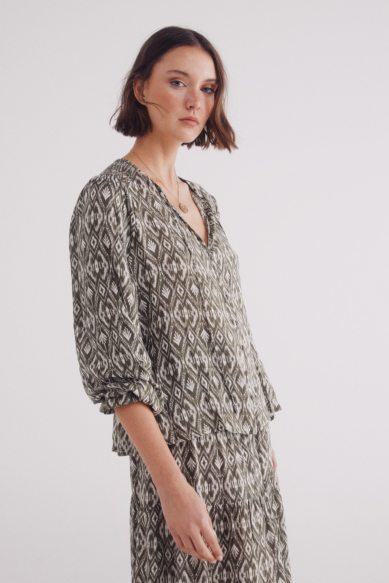 Springfield Blusa &eacute;tnica nido de abeja khaki