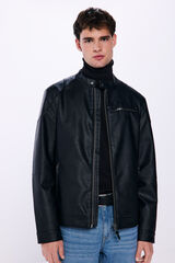 Springfield Chamarra motera efecto piel negro