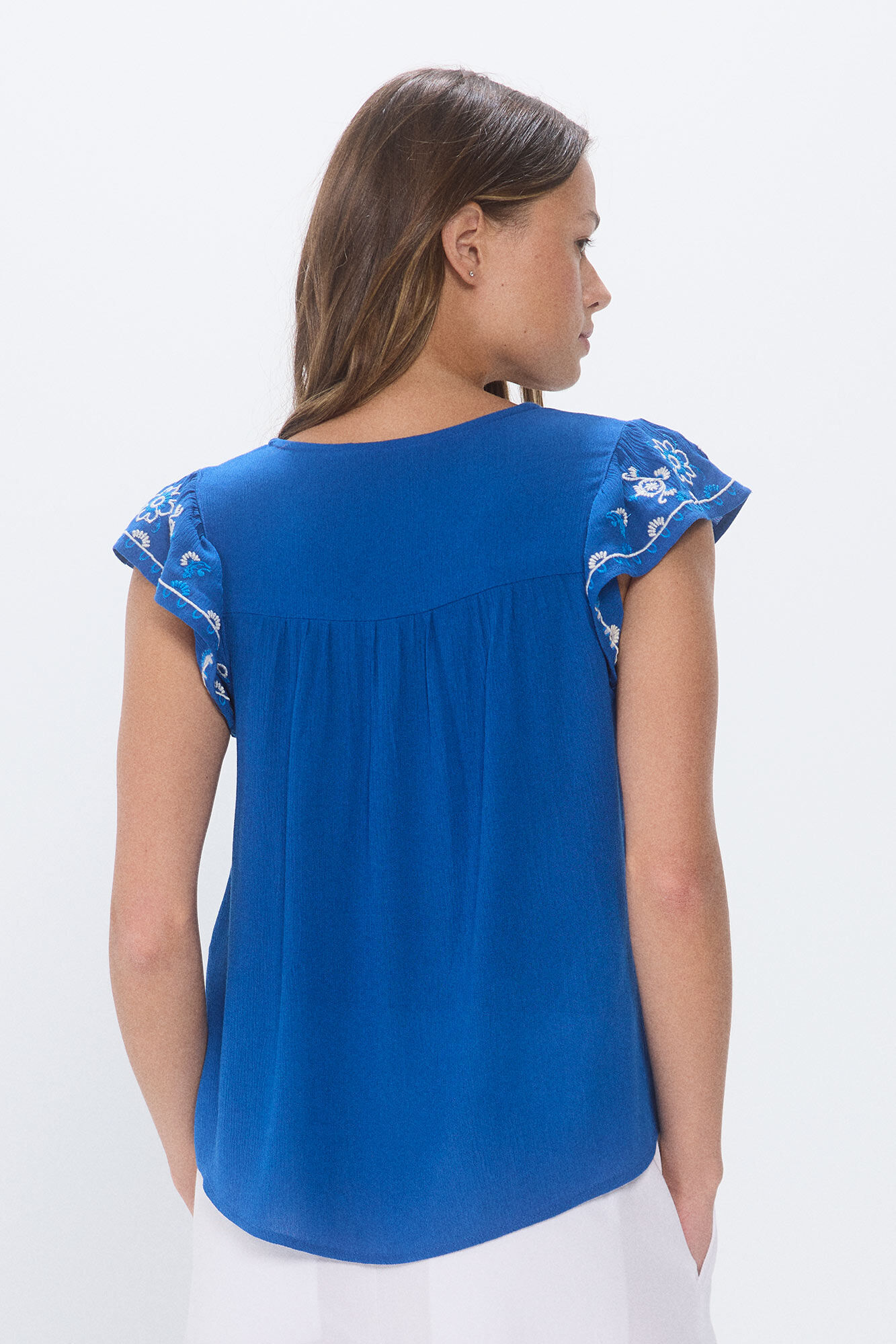 Springfield Blusa fluida bordados azul