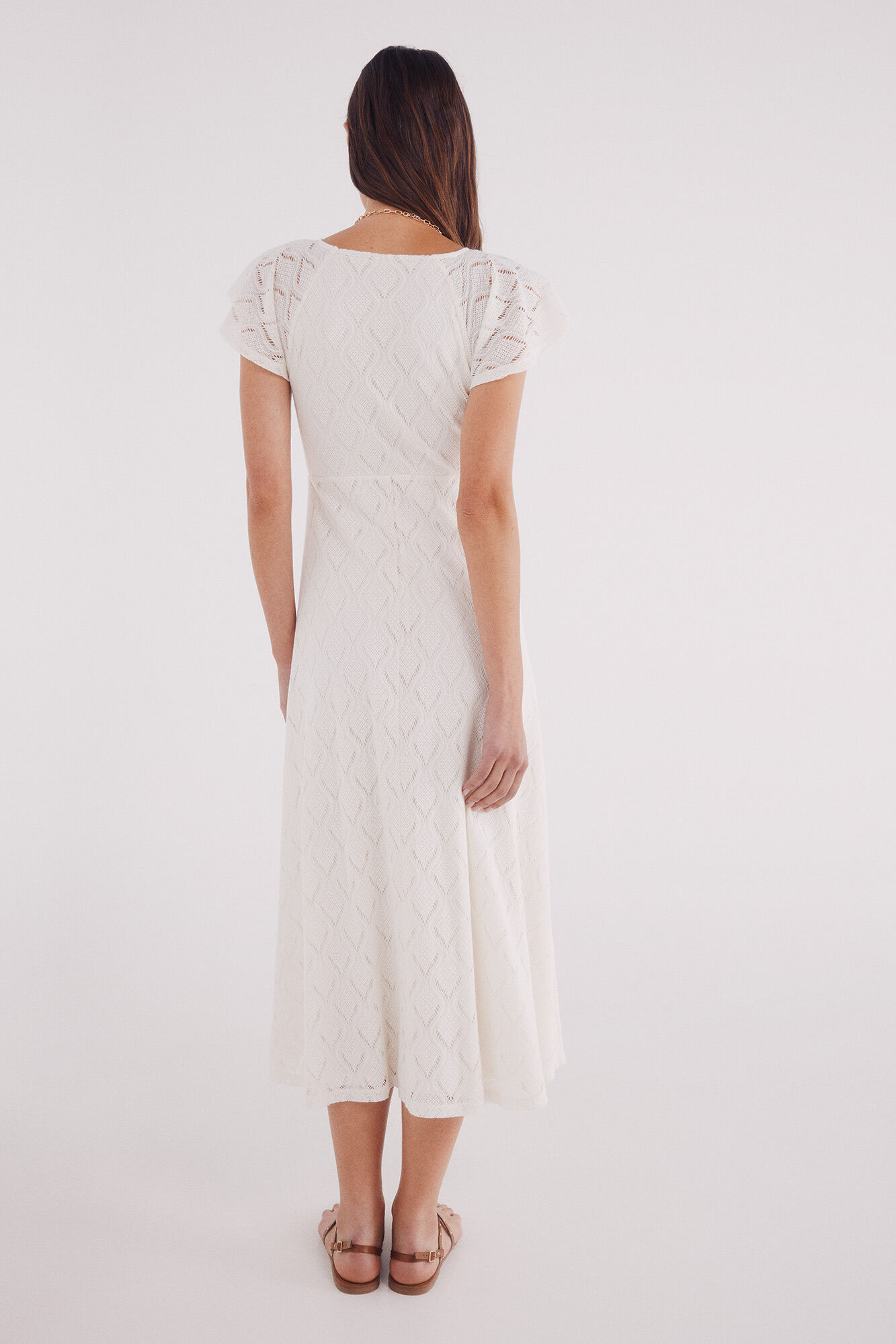 Springfield Vestido midi calados blanco