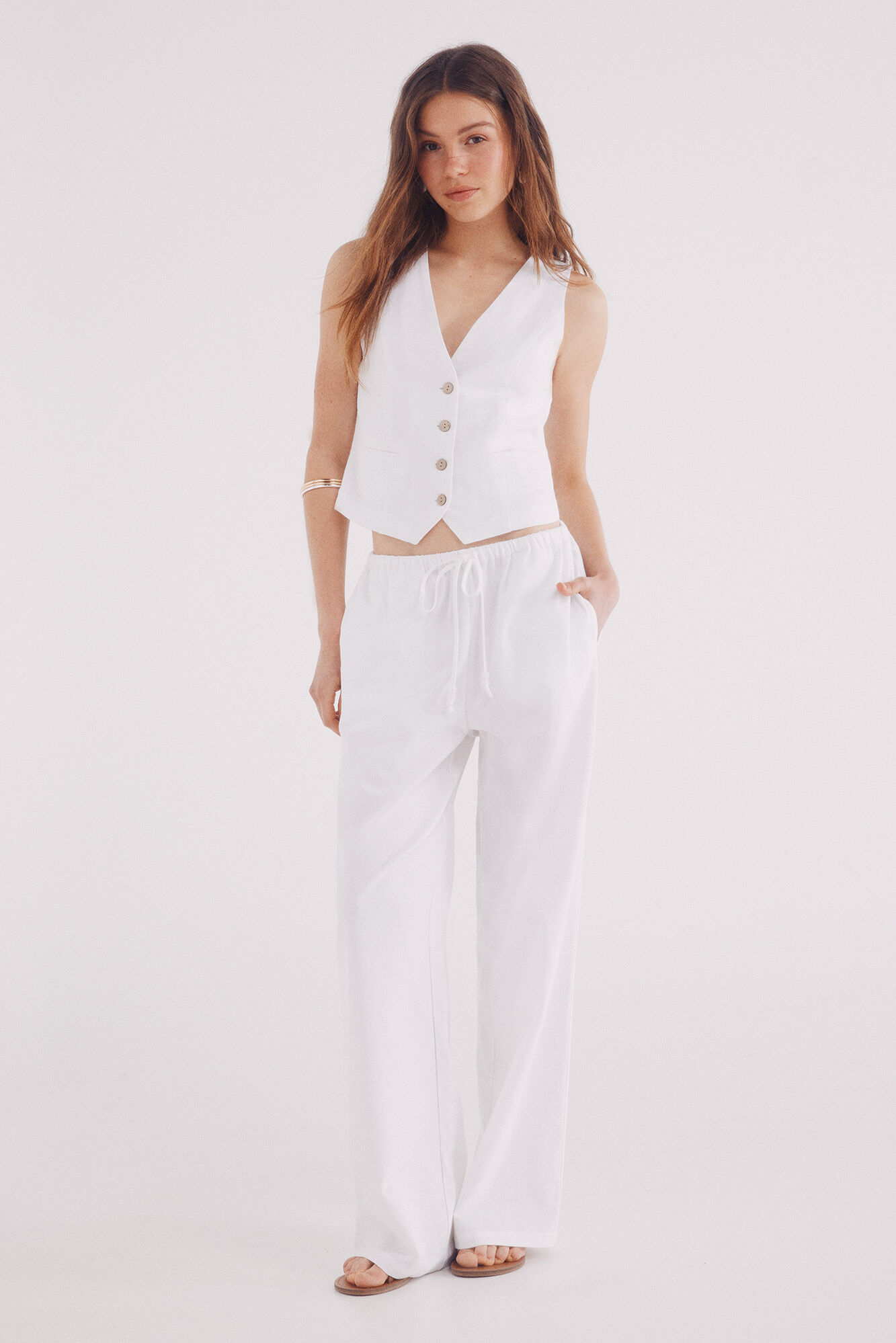 Springfield Pantal&oacute;n lino ancho natural