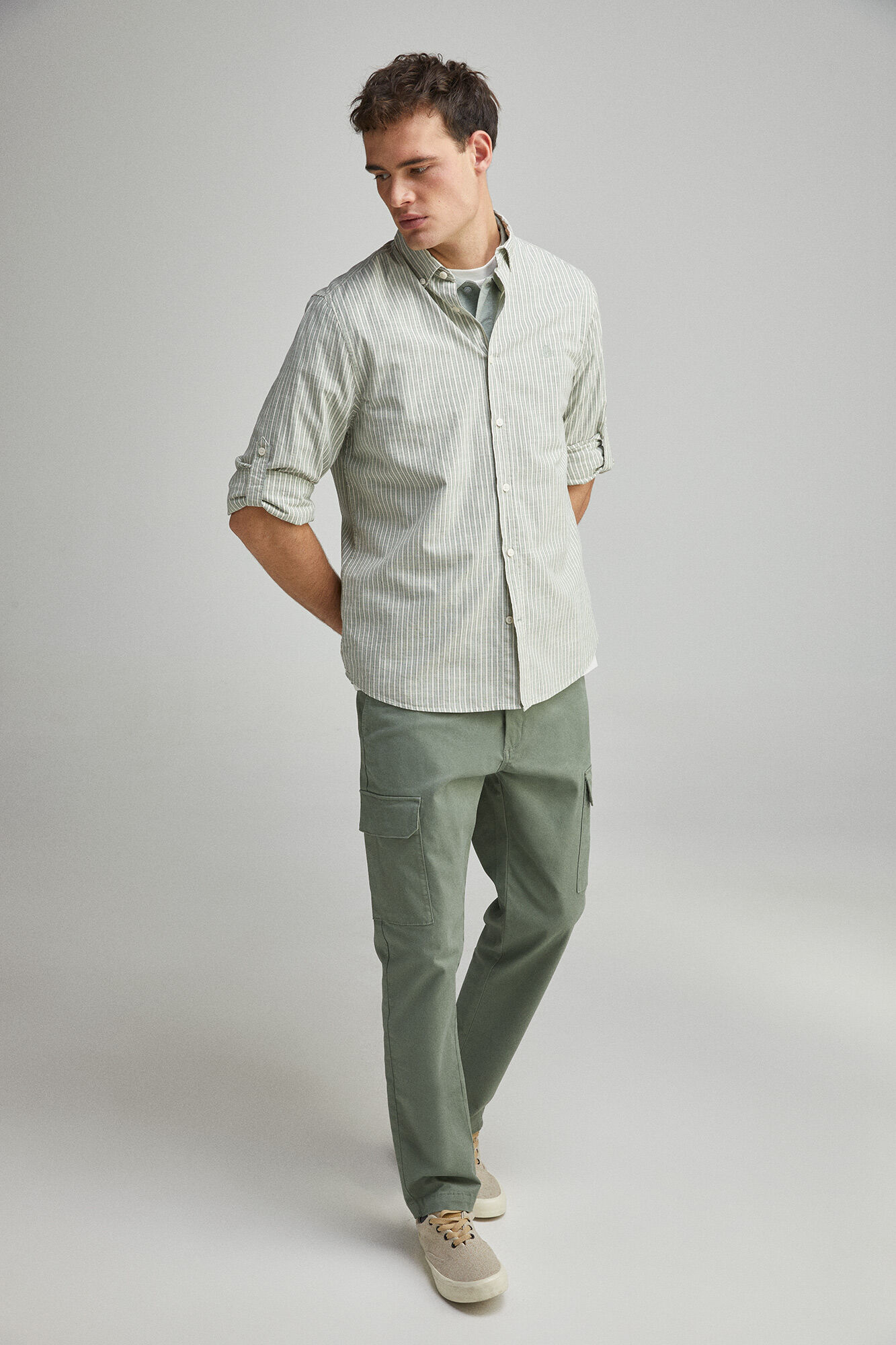 Springfield Camisa rayas algod&oacute;n slub caza oscuro