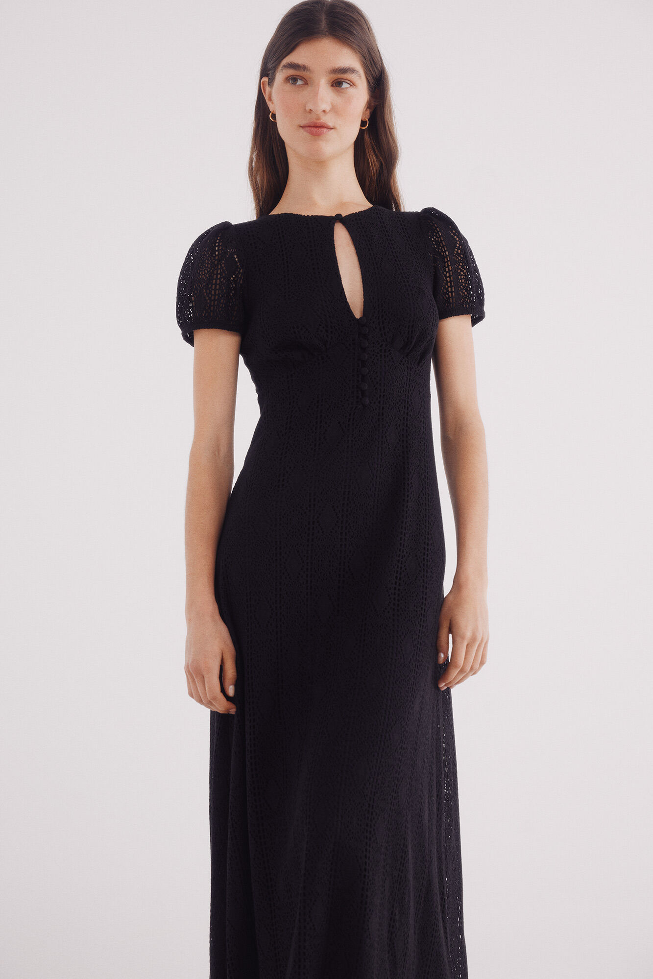 Springfield Vestido midi abertura escote negro