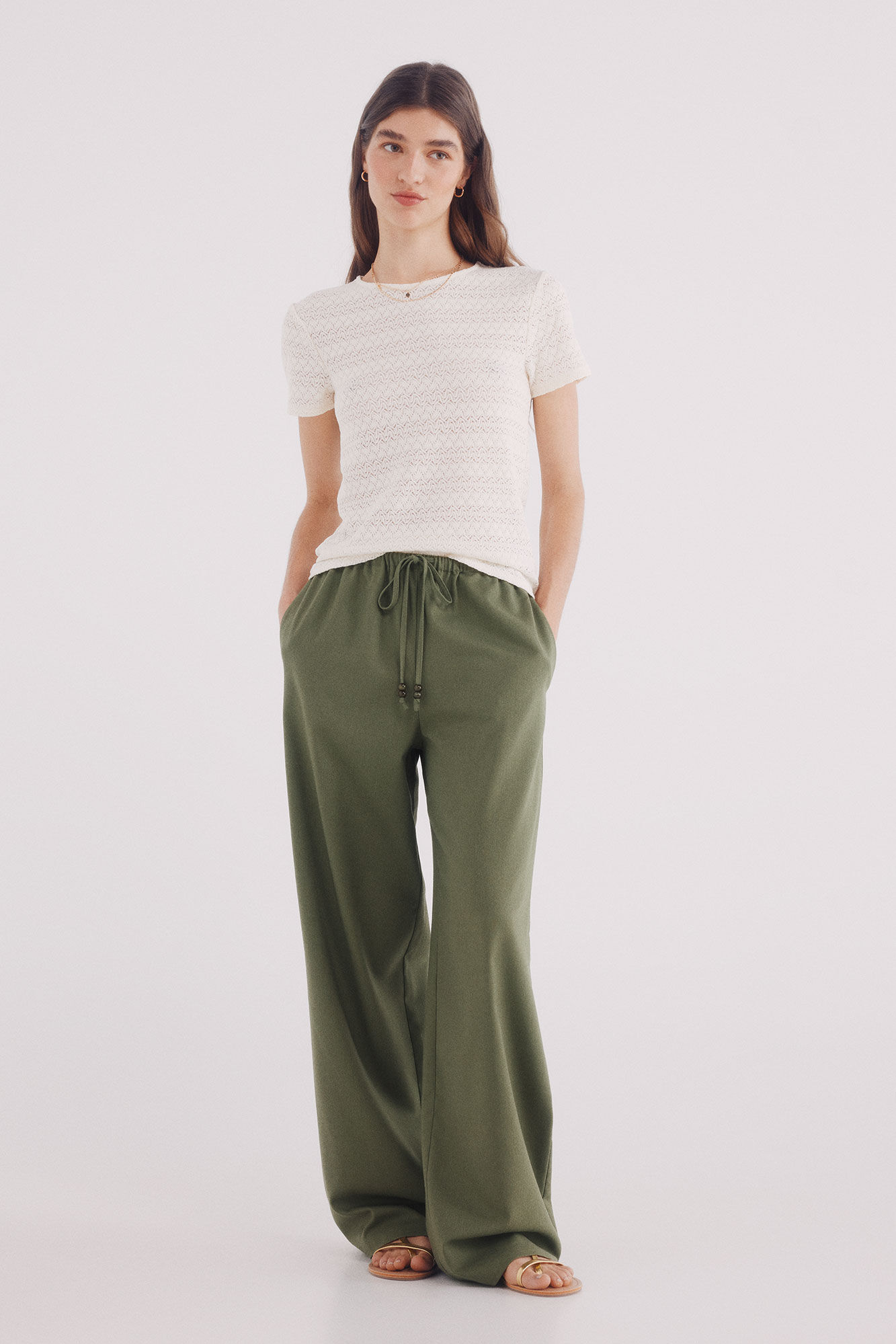 Springfield Pantal&oacute;n lino ancho verde