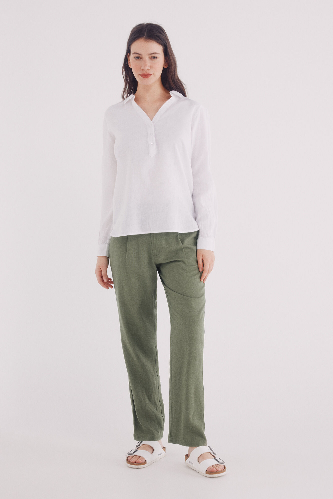 Springfield Blusa polera algod&oacute;n lino natural