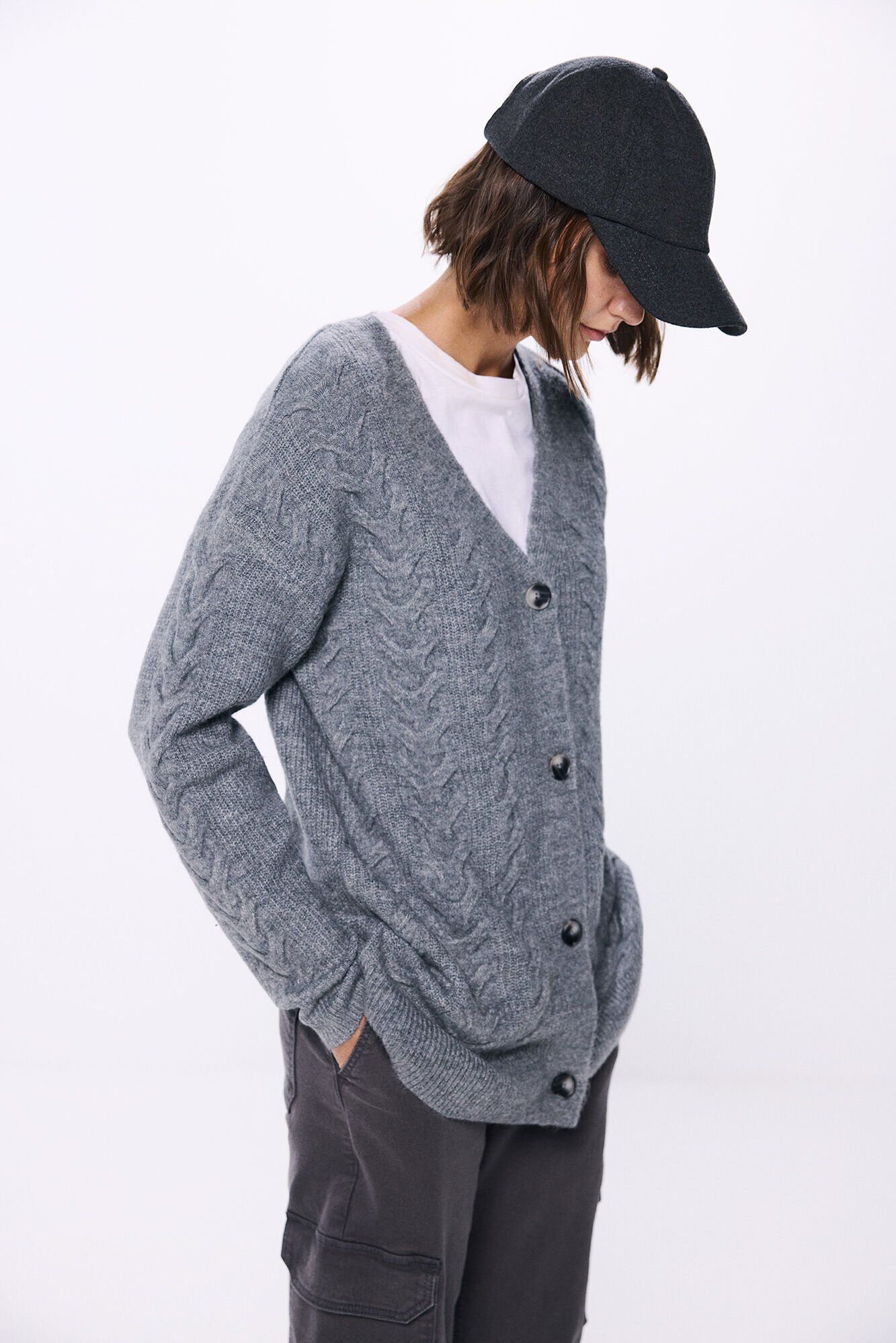 Springfield C&aacute;rdigan cable knit gris