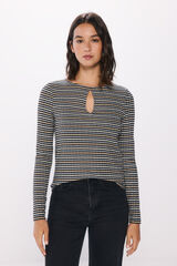 Springfield Playera rayas abertura l&aacute;grima  negro