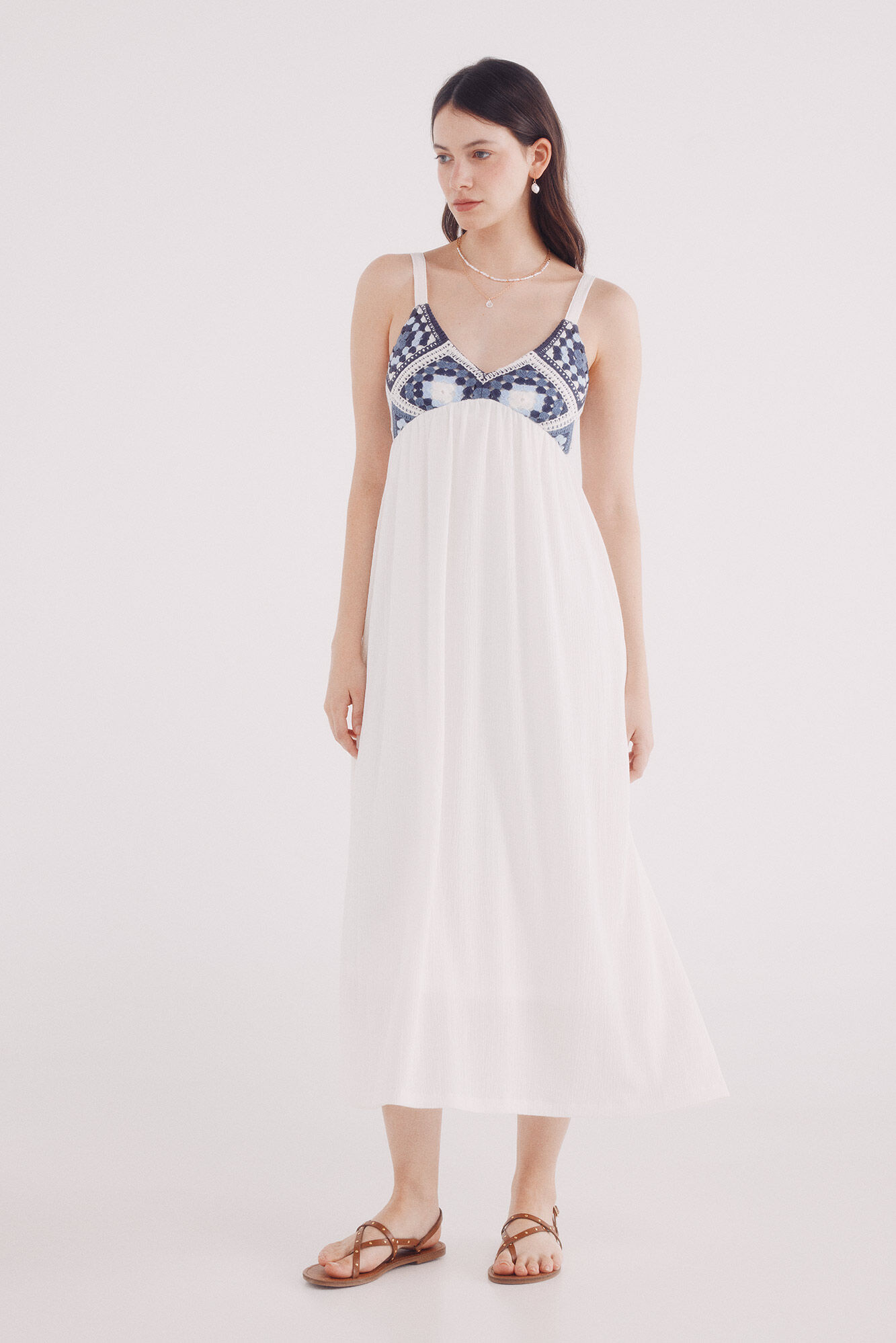 Springfield Vestido midi combinado crochet marfil
