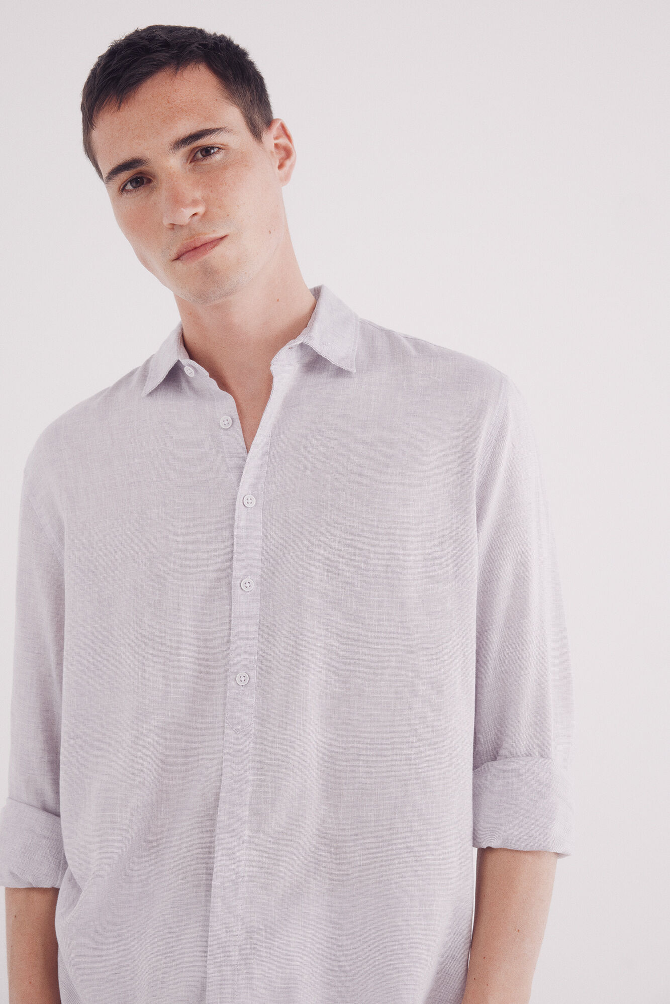 Springfield Camisa polera lino viscosa fil a fil morado/lila