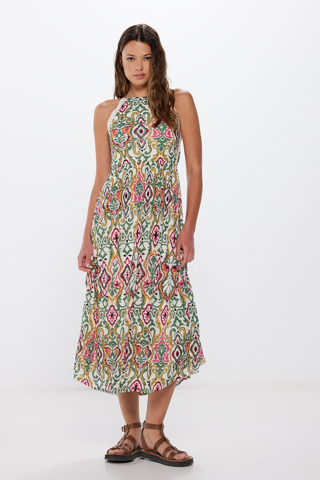 Springfield Vestido midi escote halter estampado &eacute;tnico