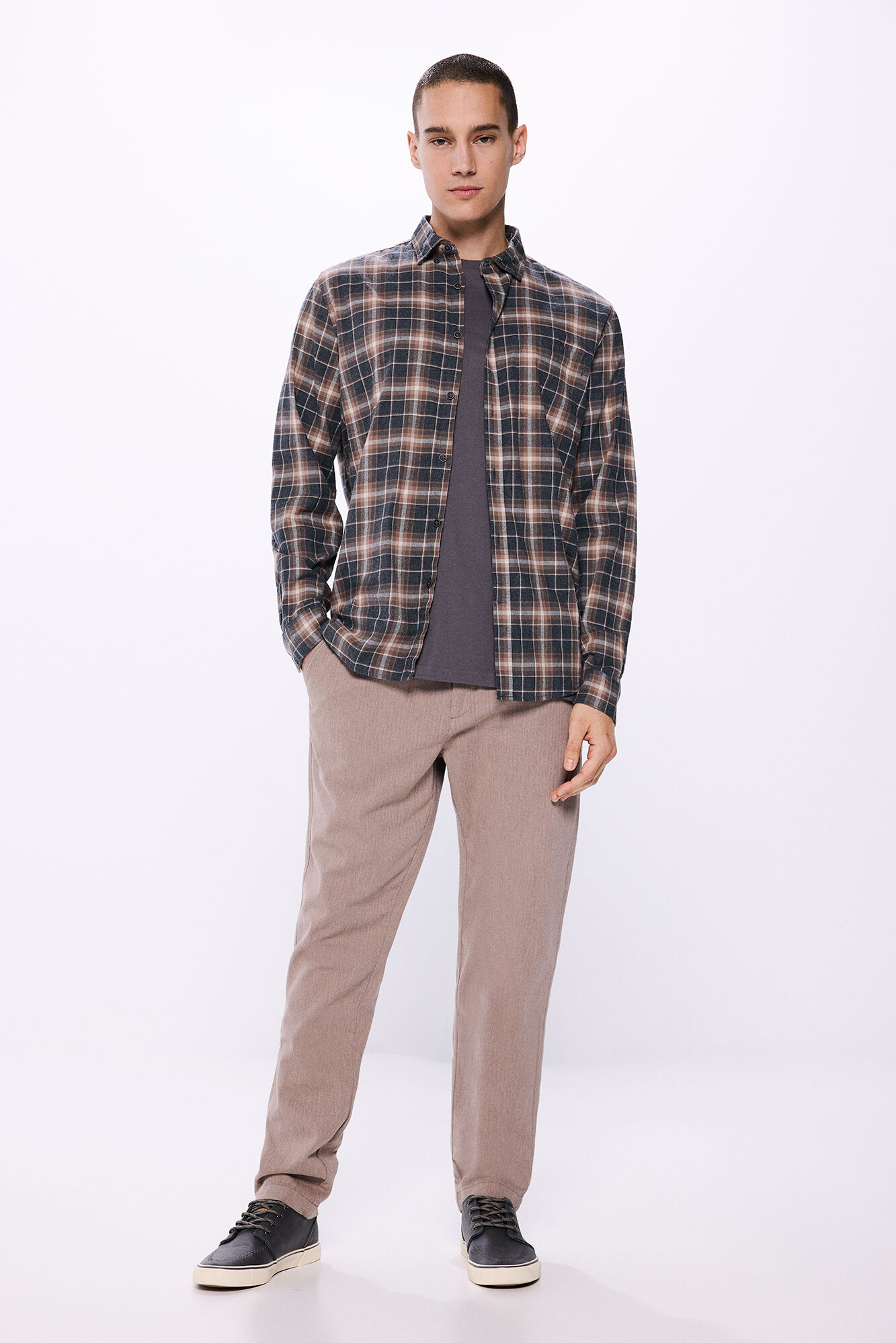 Springfield Camisa cuadros melange gris