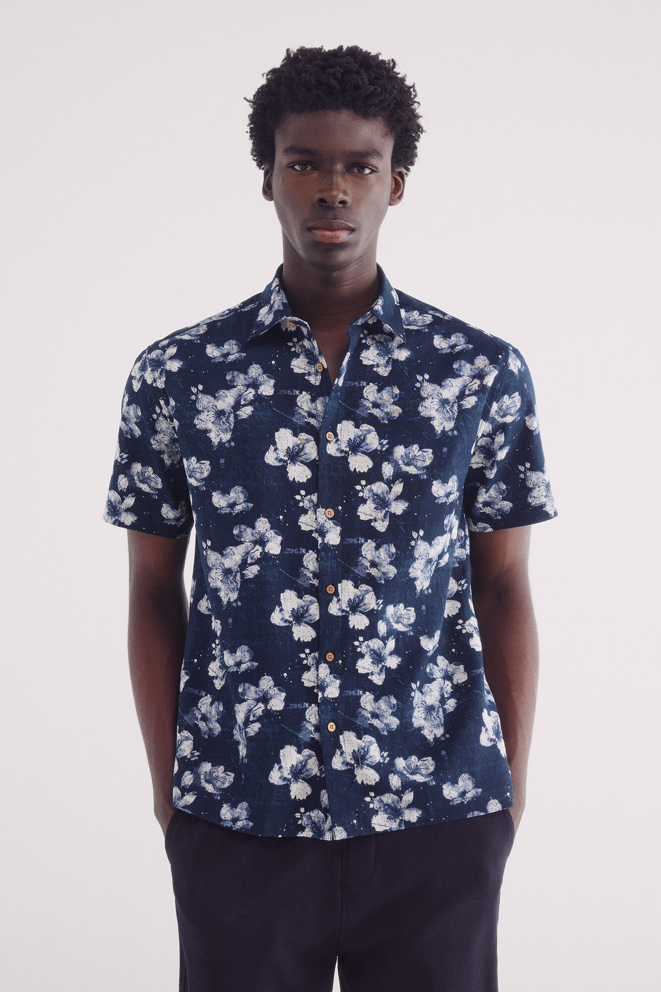 Springfield Camisa manga corta lino estampada