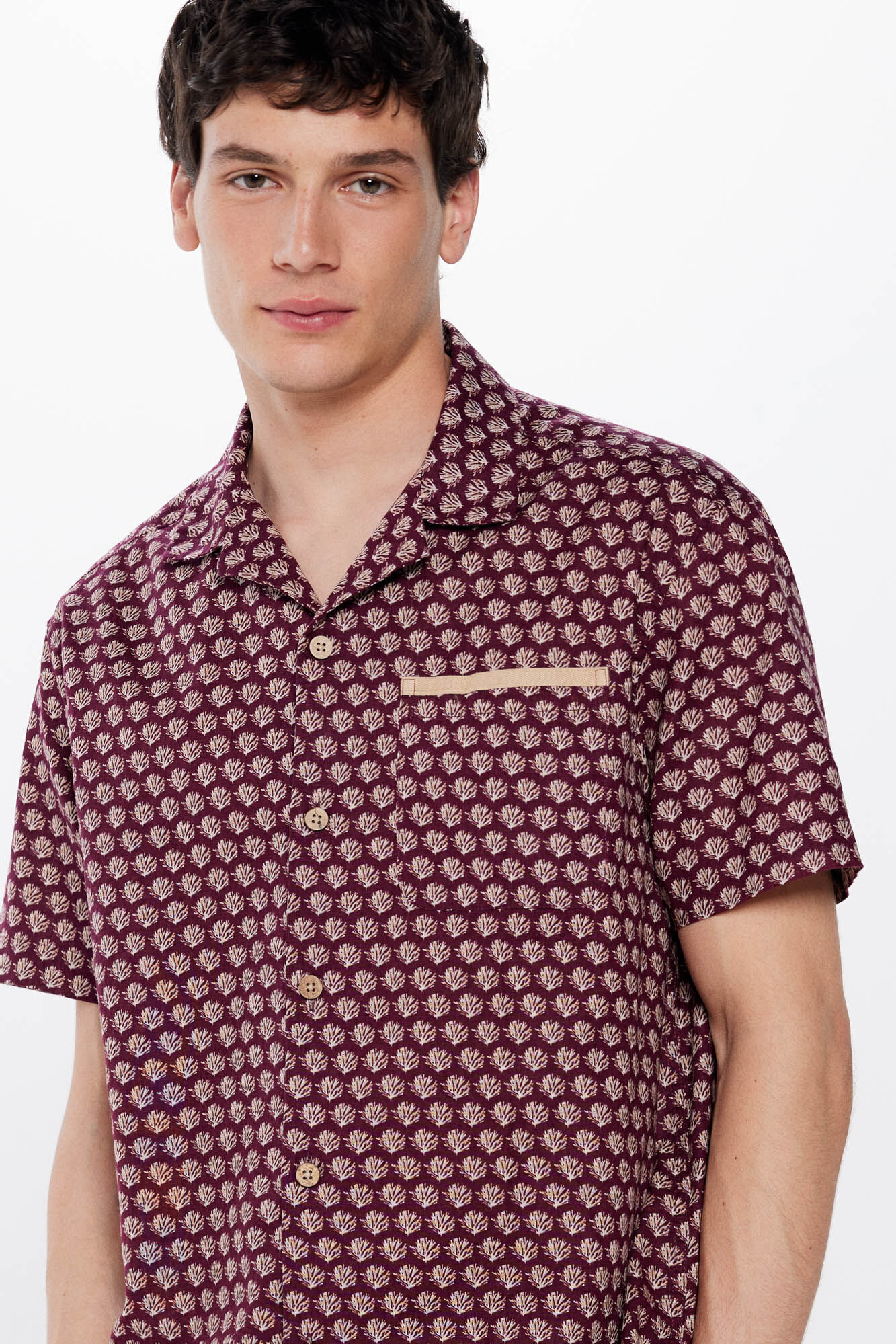 Springfield Camisa de manga corta lino estampada