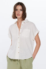 Springfield Blusa bolsillo M/C algod&oacute;n beige