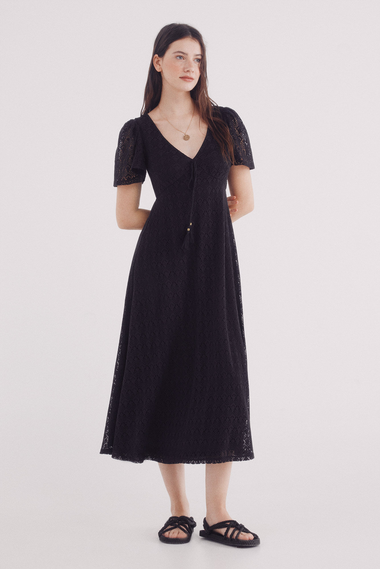 Springfield Vestido midi crochet manga capa