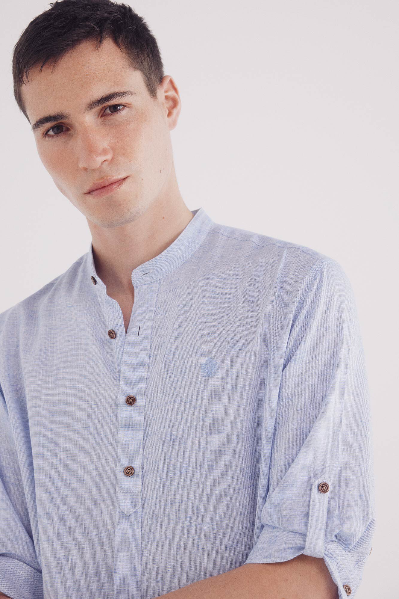 Springfield Camisa mao 3/4 lino viscosa azul