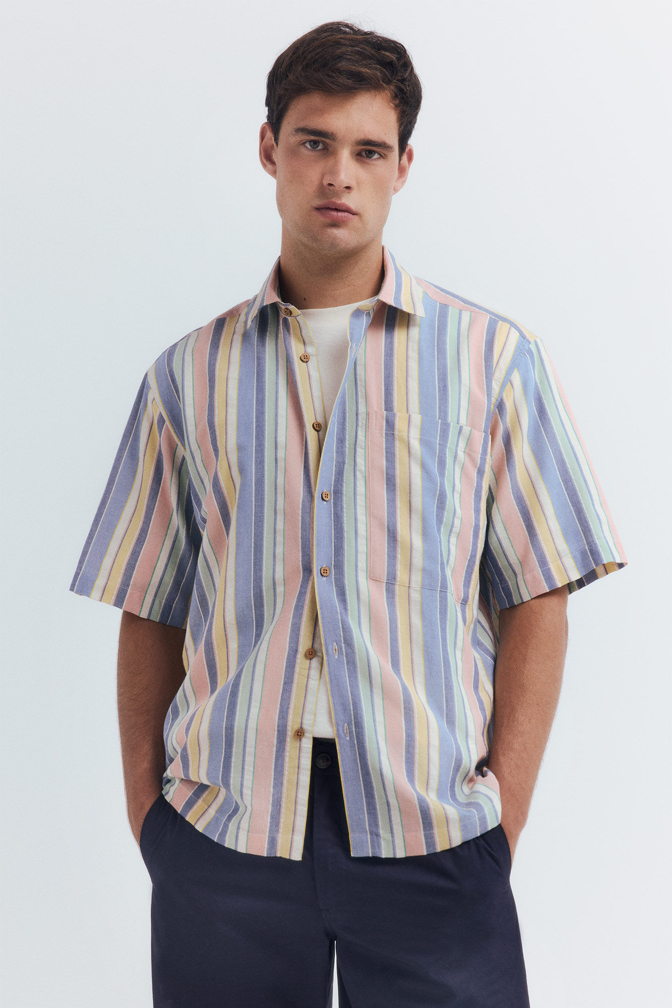 Springfield Camisa manga corta rayas tencel