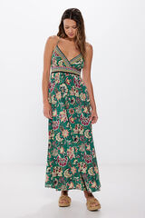 Springfield Vestido midi escote cenefas estampado khaki