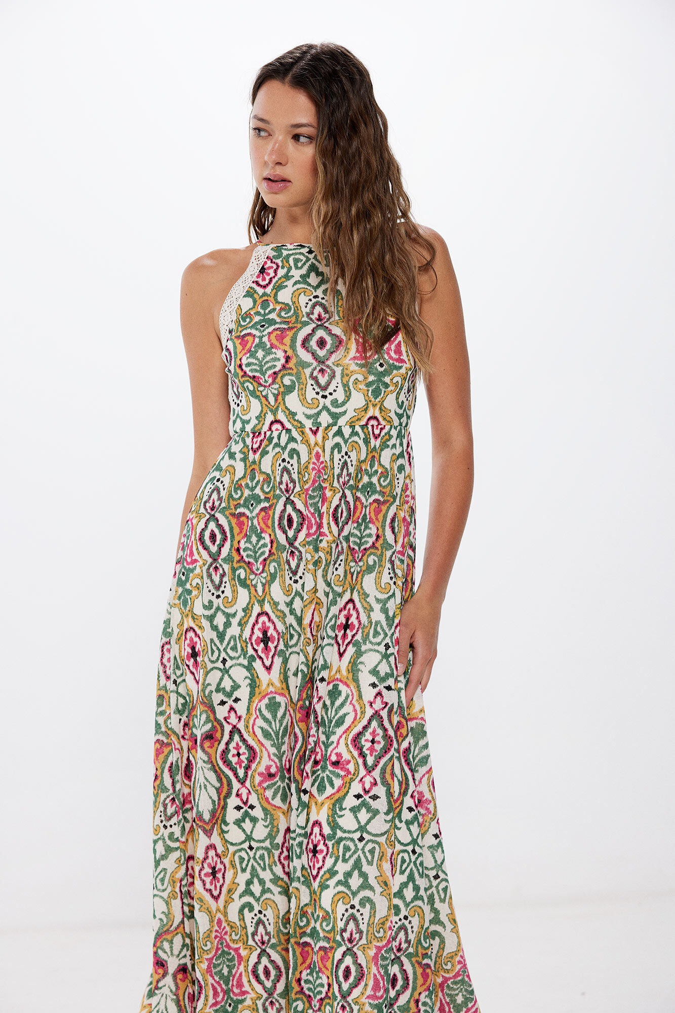 Springfield Vestido midi escote halter estampado &eacute;tnico
