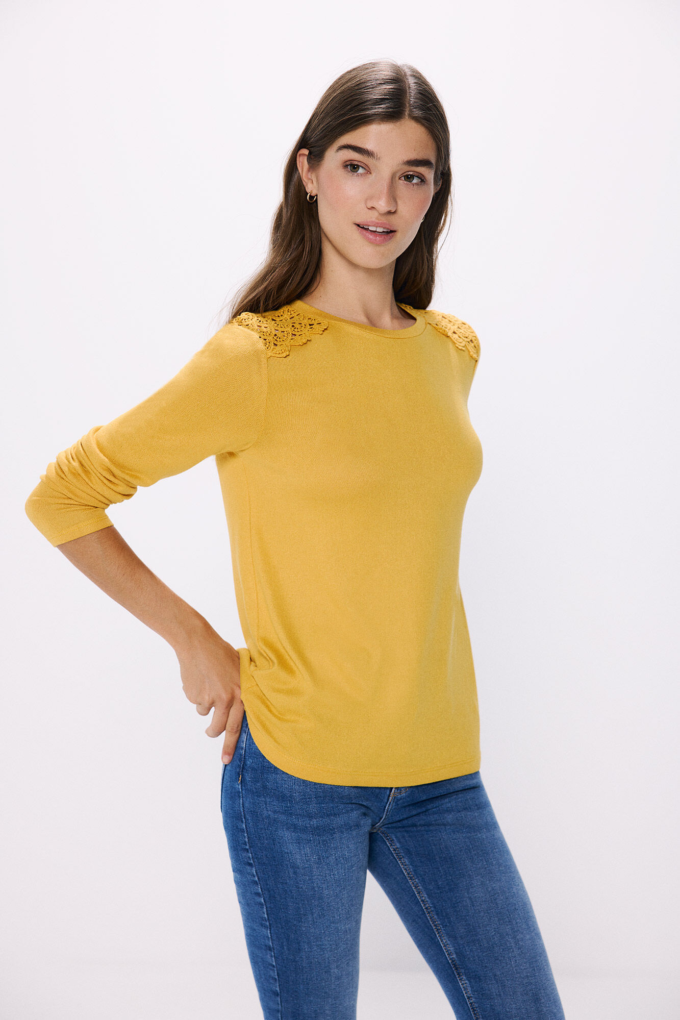 Springfield Playera crochet hombros amarillo