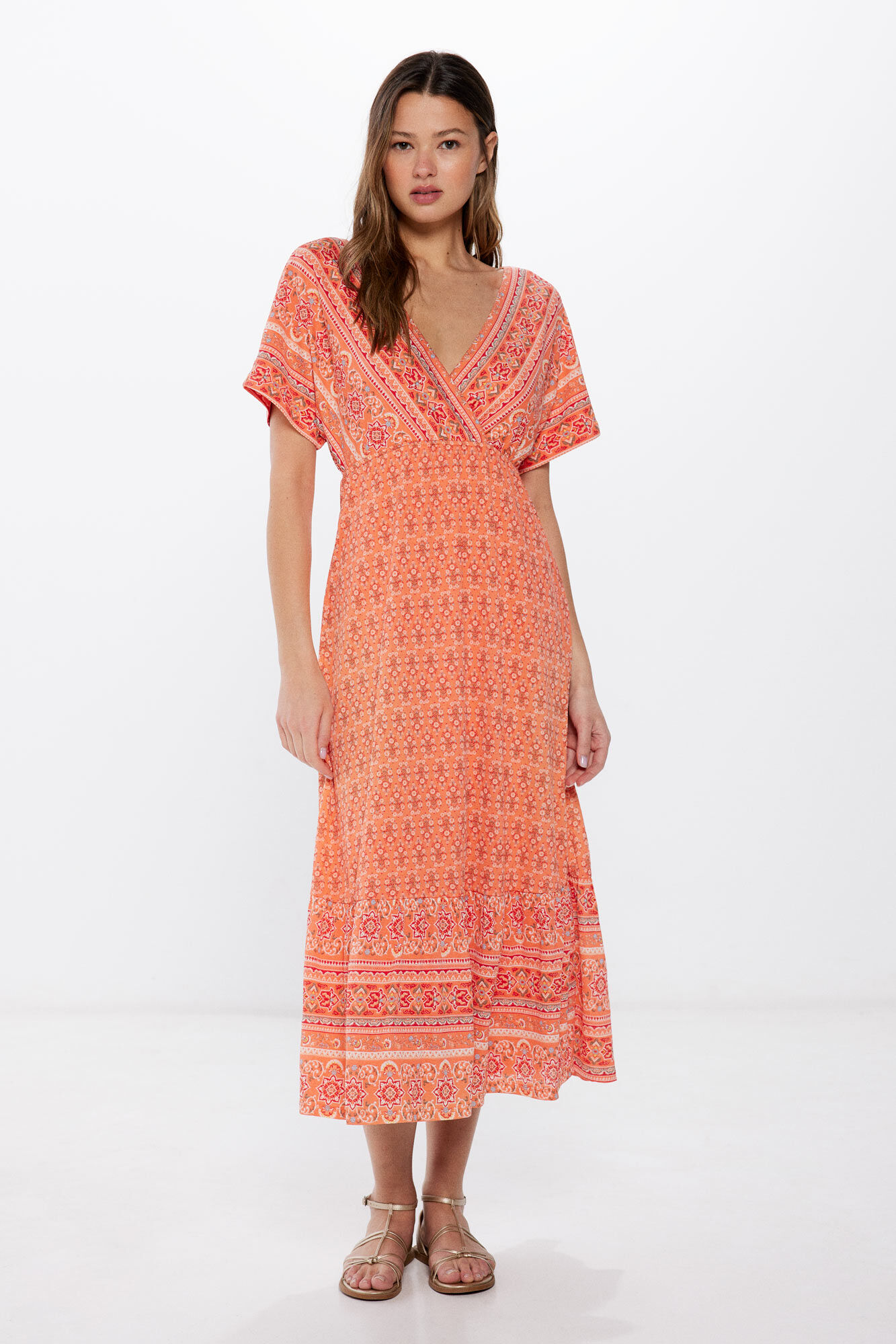 Springfield Vestido midi escote cruce estampado