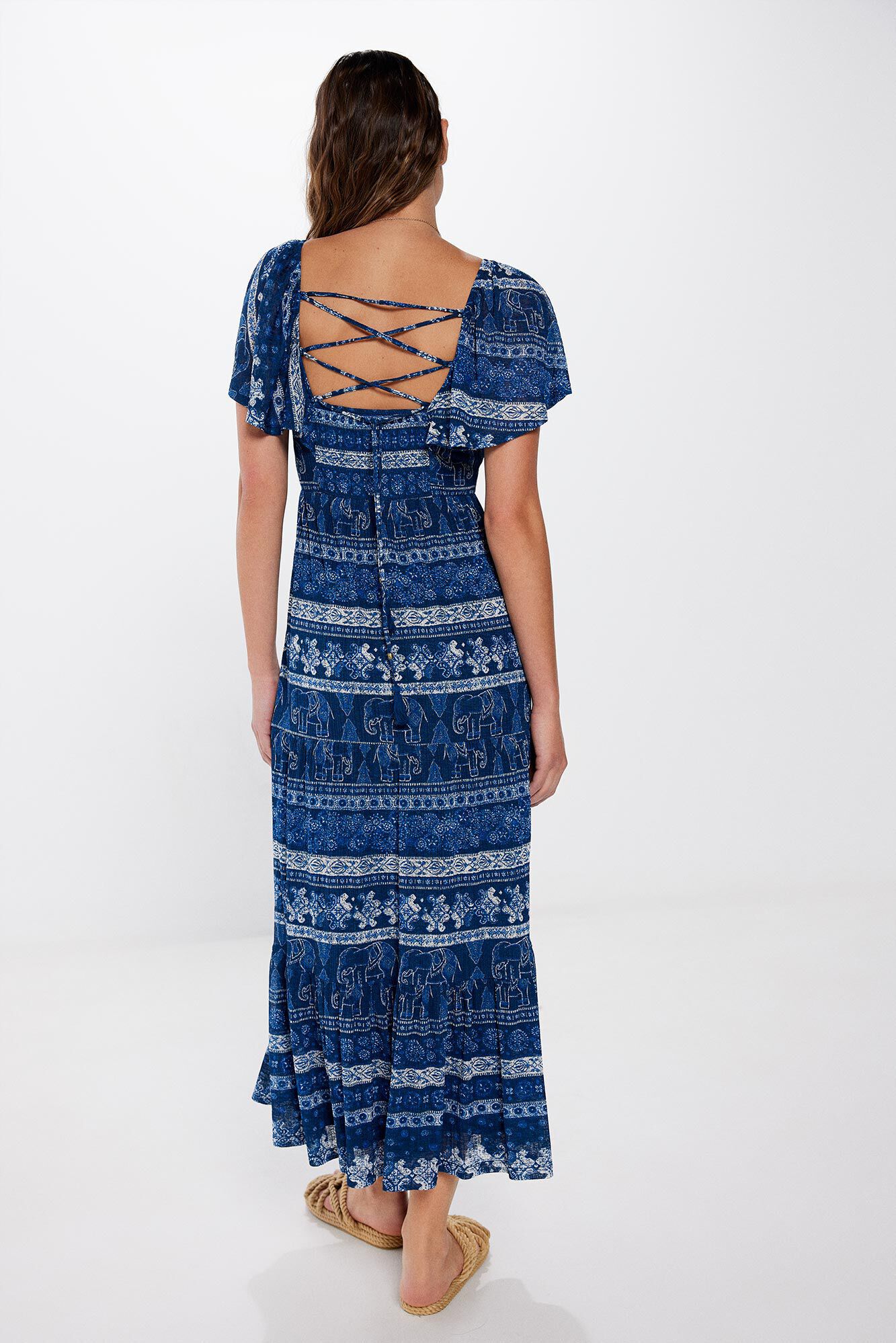 Springfield Vestido midi cenefas espalda cruzada marino
