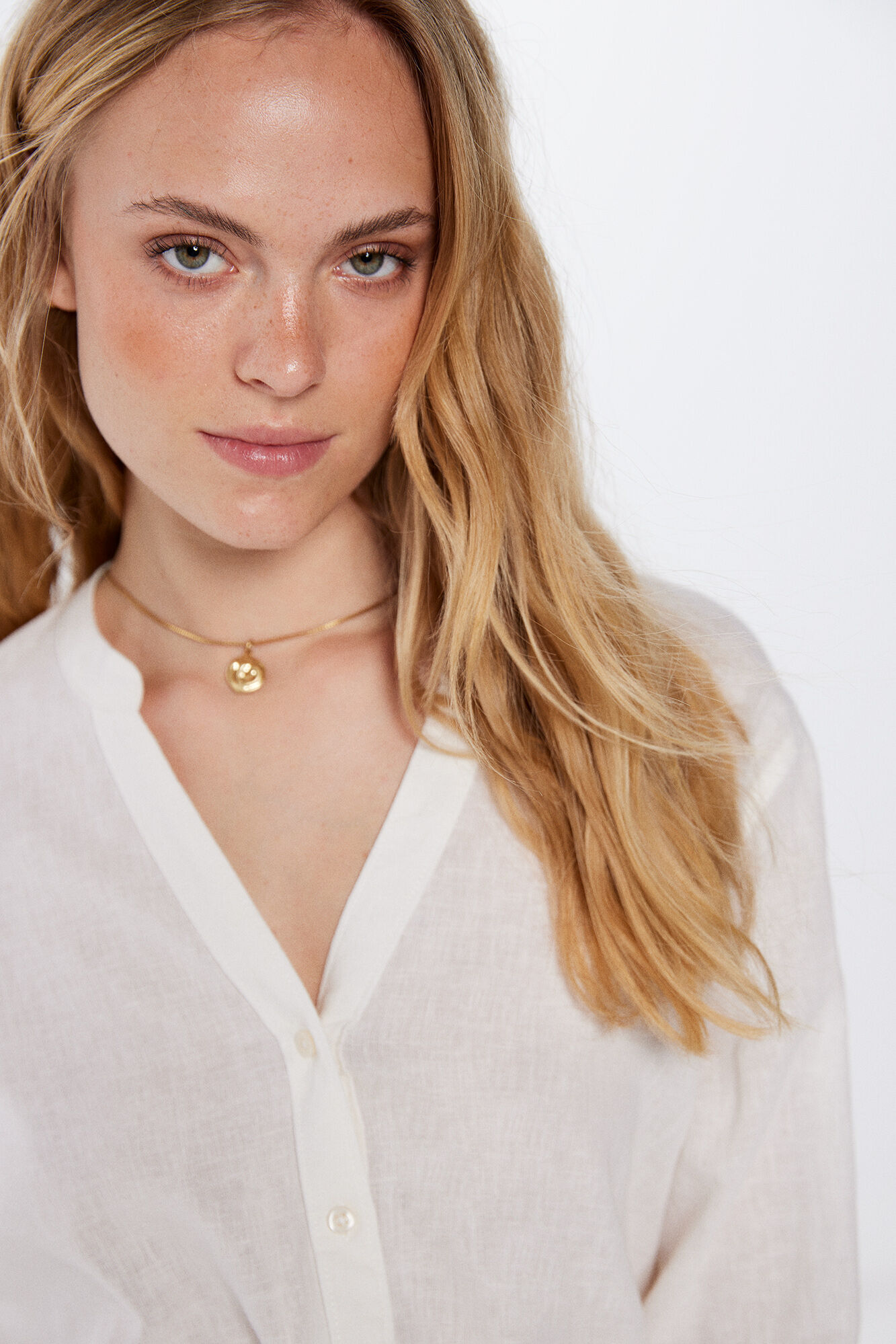 Springfield Blusa cuello mao algod&oacute;n lino natural