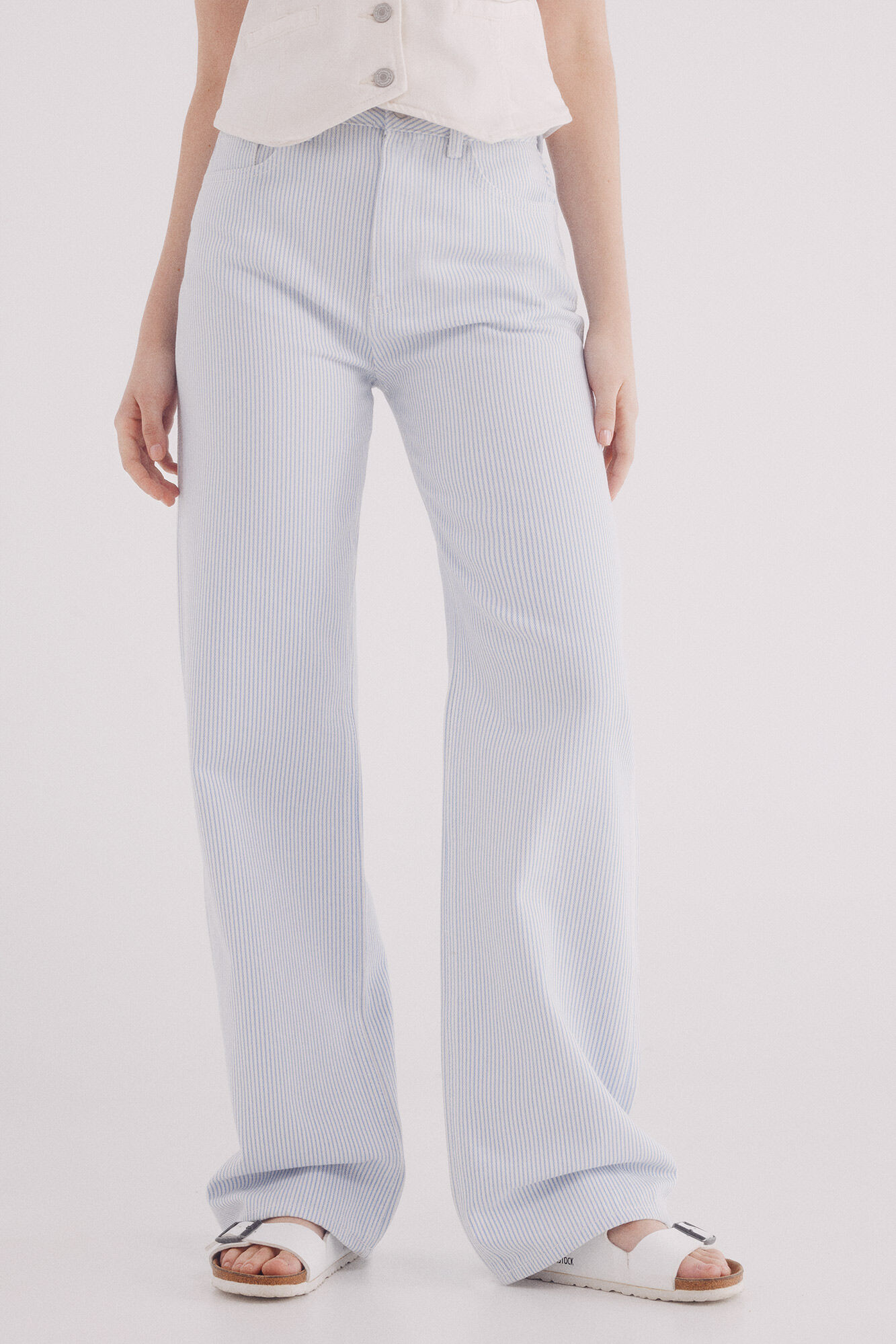 Springfield Jeans wide leg rayas algod&oacute;n caf&eacute;