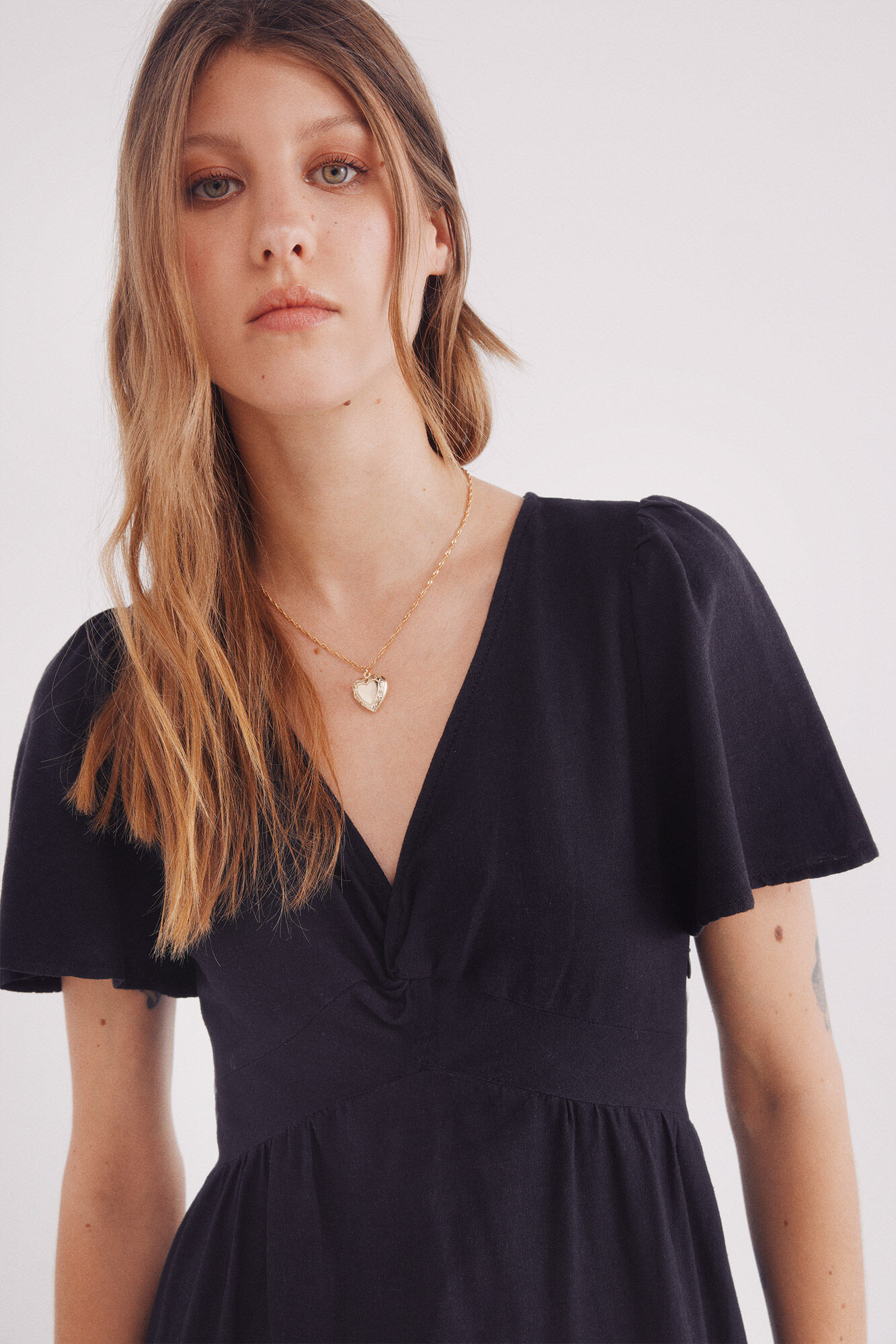Springfield Vestido midi escote nudo lino