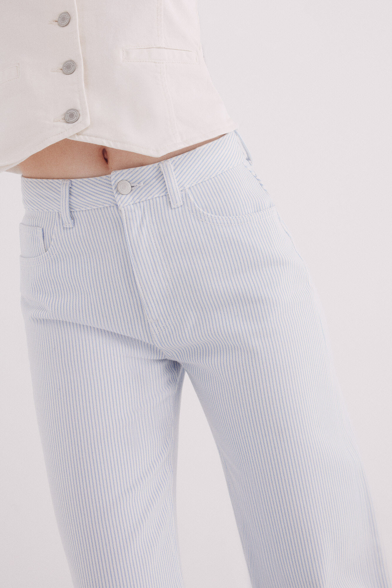 Springfield Jeans wide leg rayas algod&oacute;n caf&eacute;