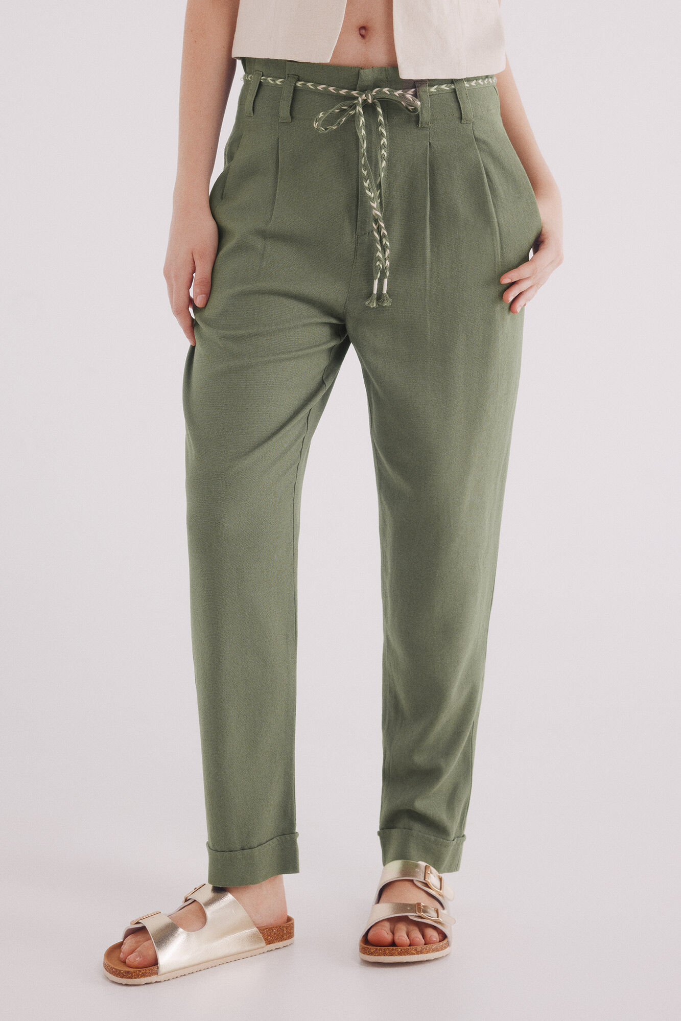 Springfield Pantal&oacute;n pinzas lino kaki