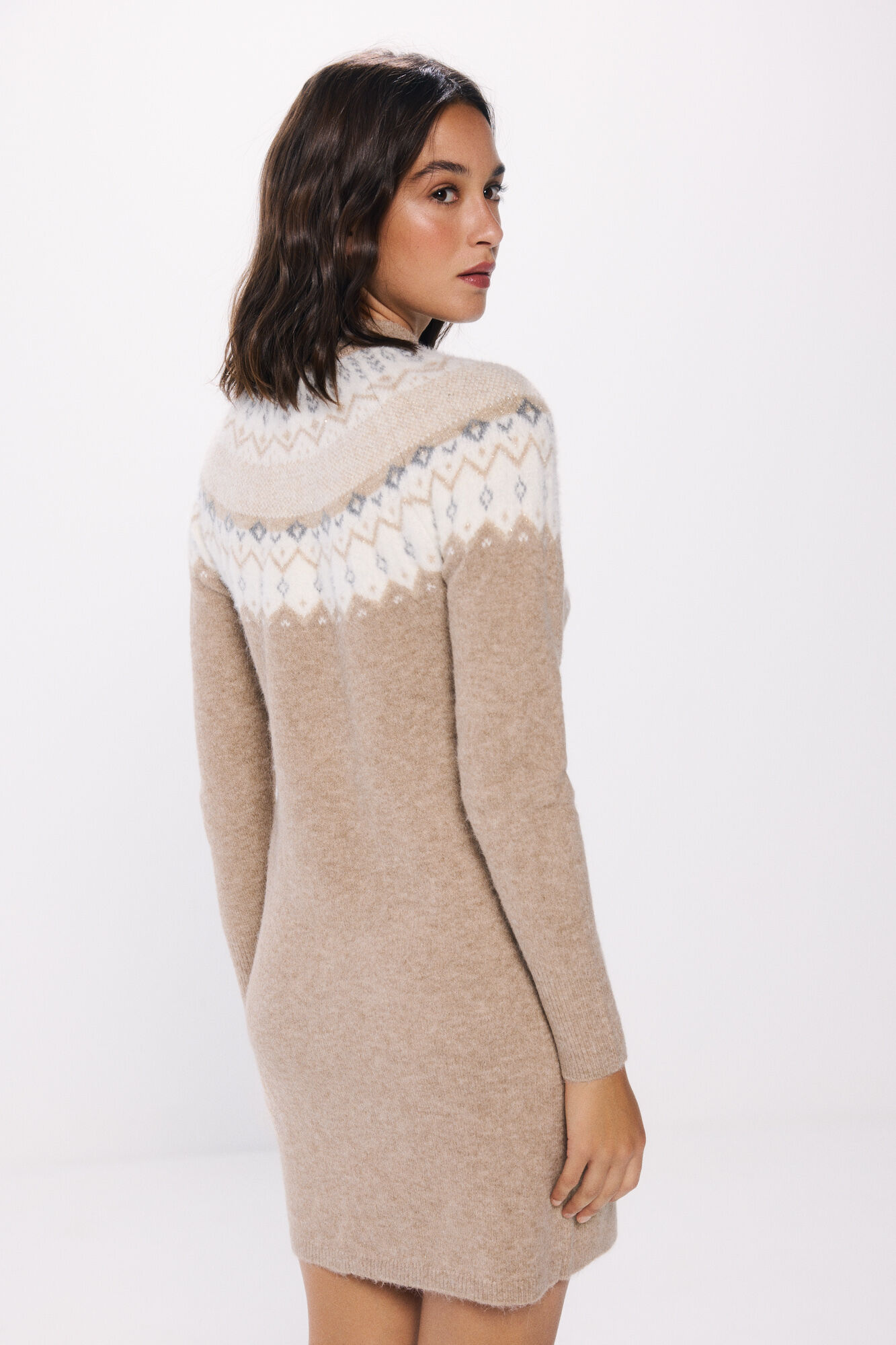 Springfield Vestido tejido cenefas jacquard caf&eacute;