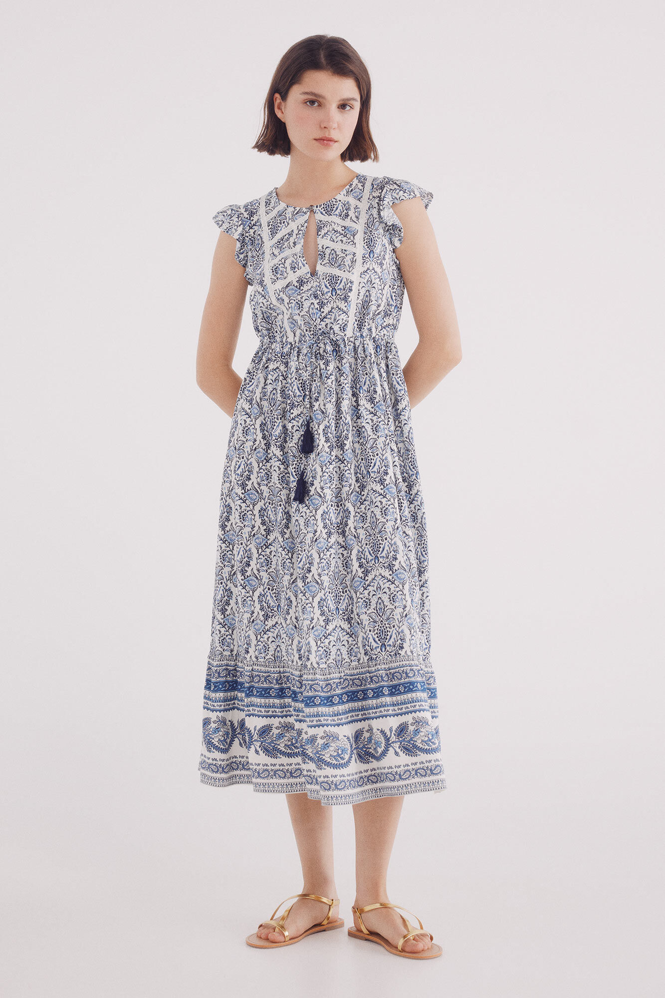 Springfield Vestido midi estampado lace caf&eacute;